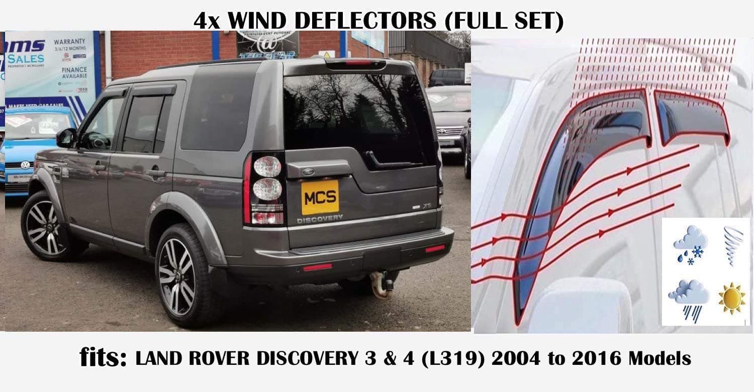 Set Of 4 Wind Deflectors Compatible with LAND ROVER DISCOVERY 3 & 4 L319 SUV 2004 to 2016 Models Side Visors Window deflectors for Land Rover Discovery