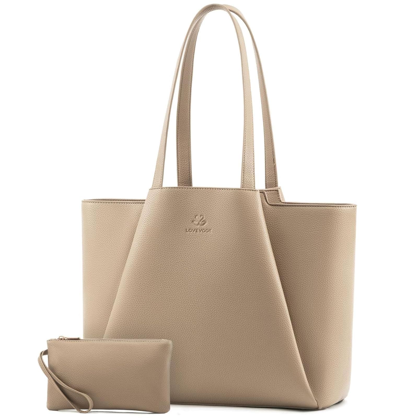 LOVEVOOK Laptop Tote for Women - 15.6 Inch Faux Leather Laptop Bag with Clutch, Large Capacity Office Purse Computer