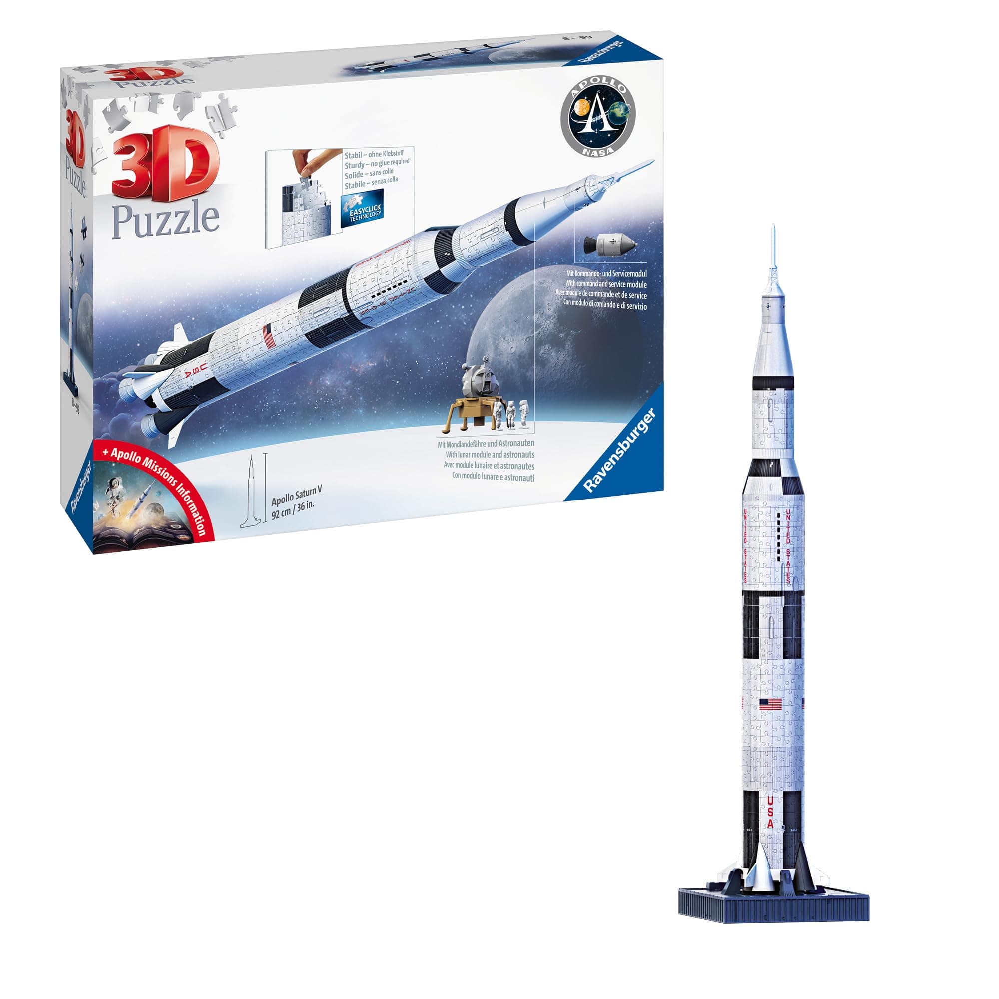 Apollo Saturn V Rocket Edition: 3D Jigsaw Puzzle for Kids - 440 Pieces - Authentic Spacecraft Replica - MESH Accredited