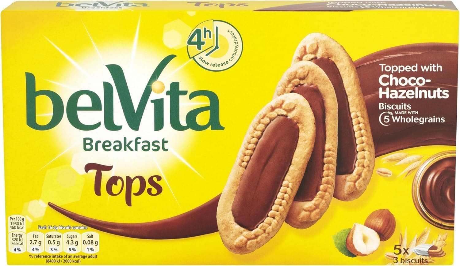 Belvita Tops Choco Hazelnuts Breakfast Biscuit, 5 x 50 g