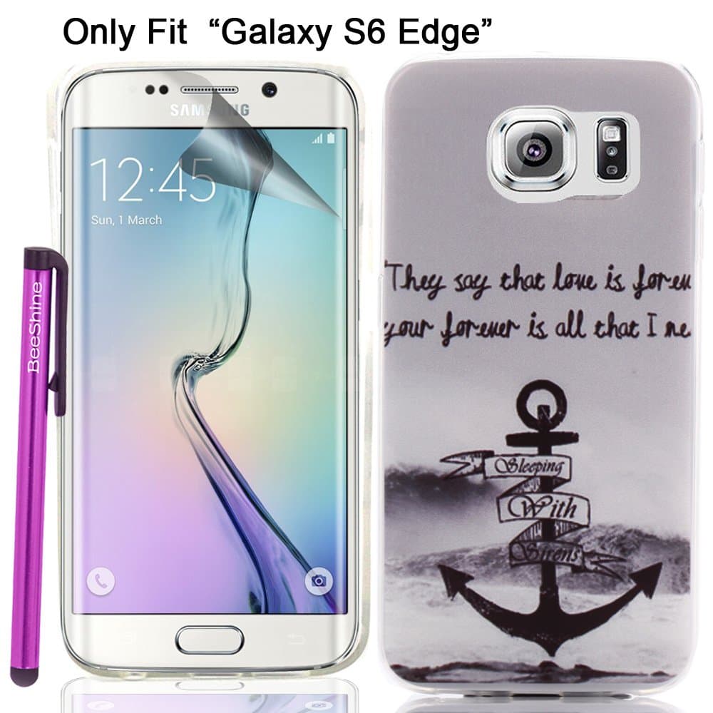 Galaxy S6 Edge Case, BeeShine Retail Package [Love Anchor Style] Slim-fit [Ultra Thin TPU Gel] " Galaxy S6 Edge" Soft Rubber Skin TPU Gel Case Cover W/ LCD Film Screen Protector & Touch Stylus Pen For Samsung Galaxy S6 Edge (SM-G925)