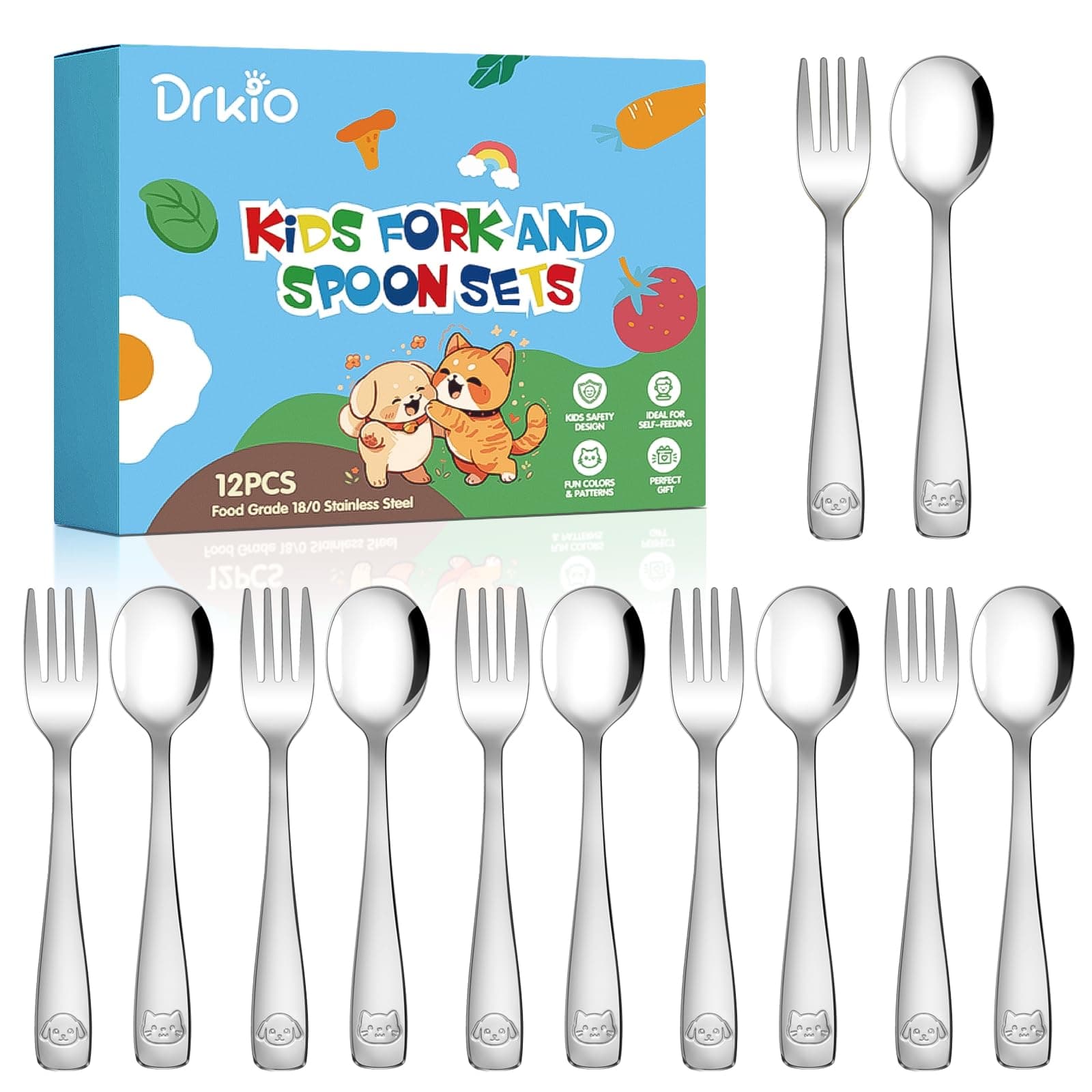 Stainless Steel Toddler Utensils Set - 12 Pieces Kids Silverware Set Children Safe Food Grade Small Forks and Spoons Dishwasher Safe Mirror Polished