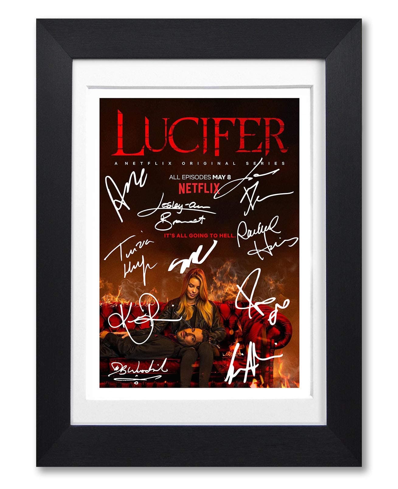 Lucifer Cast Signed Autograph A4 Poster Photo Print Netflix TV Show Series Season Framed DVD Boxset Memorabilia Gift (A4 Black Framed & Mounted)