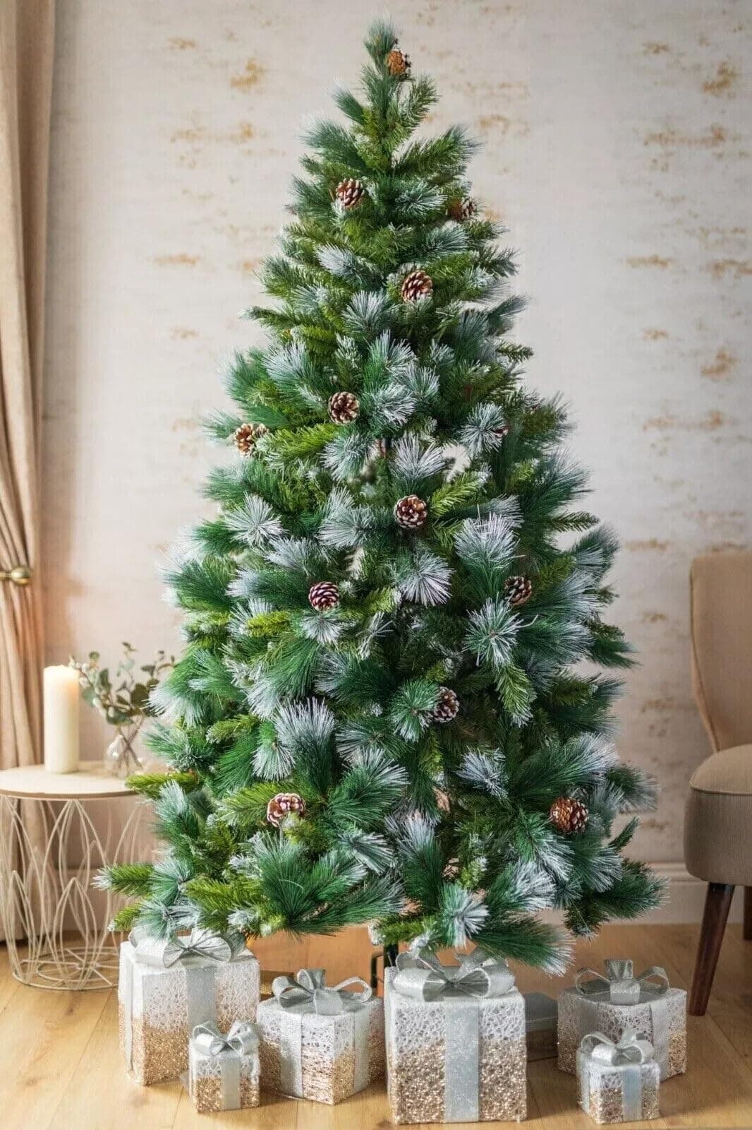 Marco Paul 6ft Snow Tipped Artificial Christmas Tree - 180cm Premium Frosted Christmas Tree with Hooked Branches and Sturdy Metal Stand - Realsiting Indoor Xmas Trees