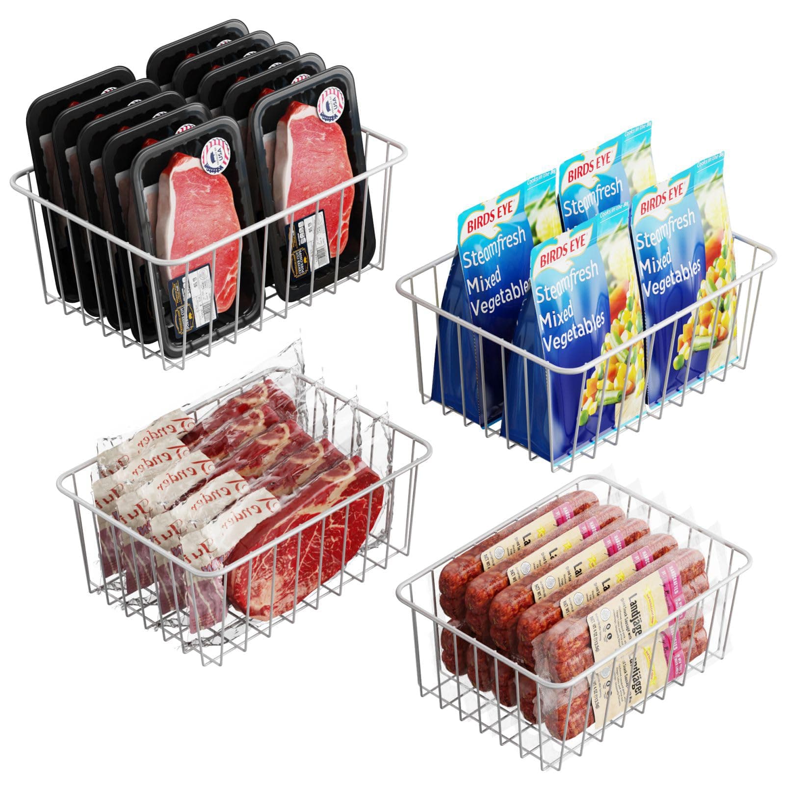 iSPECLE Freezer Organizer Bins - 4 Pack Small Upright Freezer Baskets for 13 cu.ft Stand up Freezer, Easily Get Food and Stop Food Fall out, Better Ventilation with Air Circulation, White