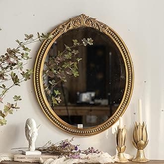 ZIYOO Vintage Ornate Oval Wall Mirror, Baroque Gold Framed Decorative Mirror, Ornate Antique Accent Mirror for Living Room, Bedroom, Entryway, Vanity 26"x31"