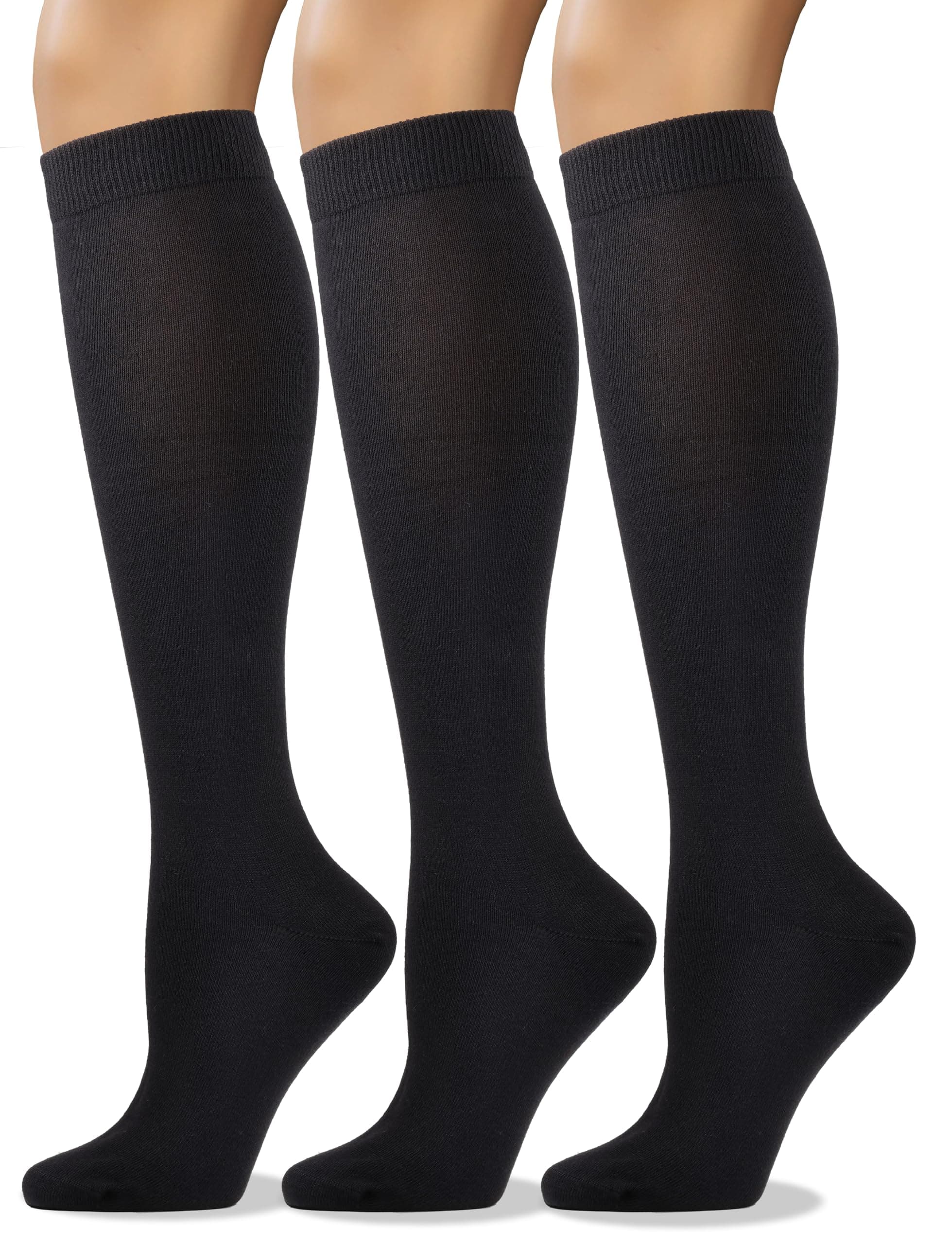 Women's Soft Combed Cotton Knee High Long Calf Dress Socks Seamless Toe Black White Gray Navy Blue Brown