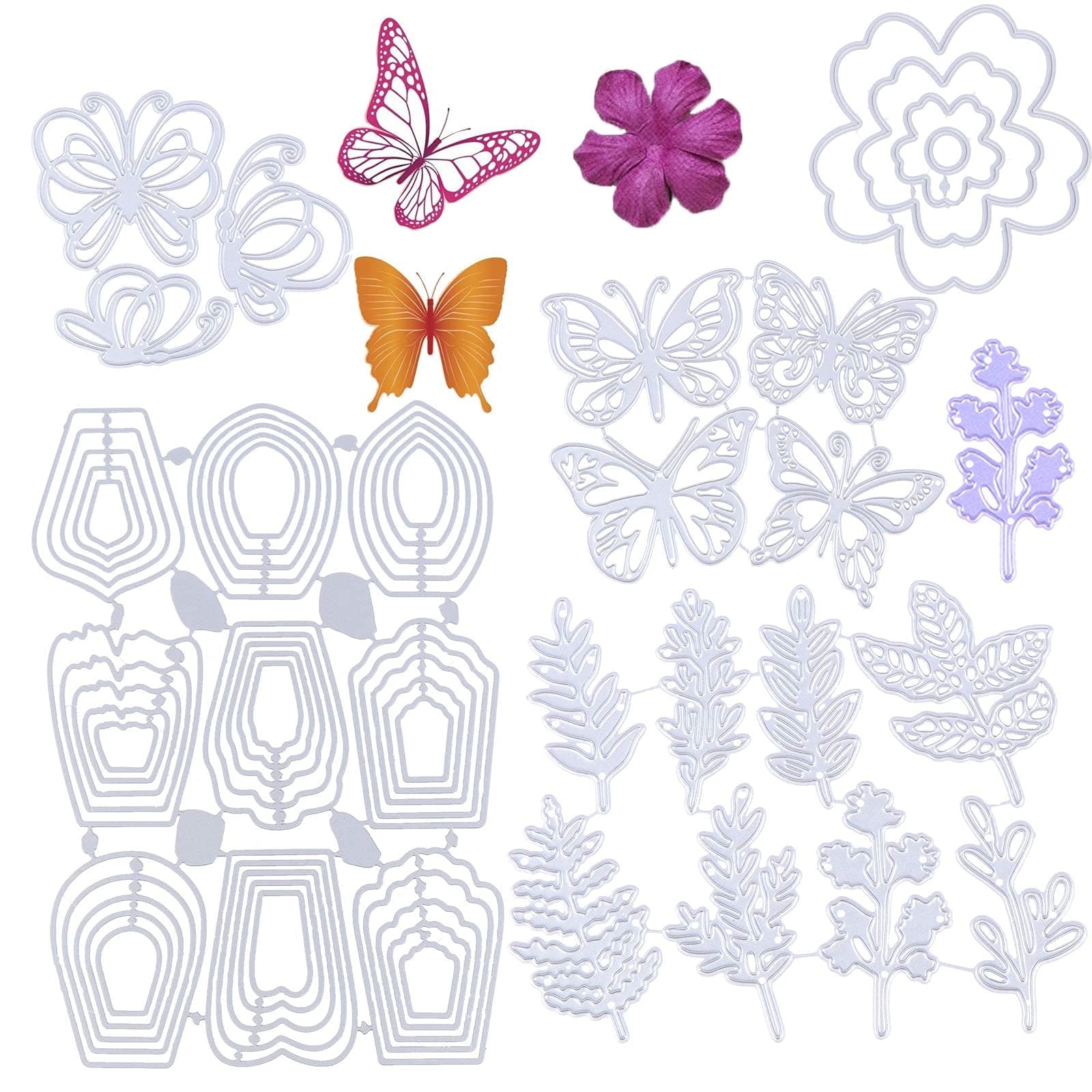 25 Pcs Cutting Dies DIY Embossing Moulds 3D Stencil Template Metal Cut Dies for Scrapbook Album Paper Card Dies Decoration 1 Flower 7 Butterfly 8 Leaves 9 Circles Mold for Art Craft Gift
