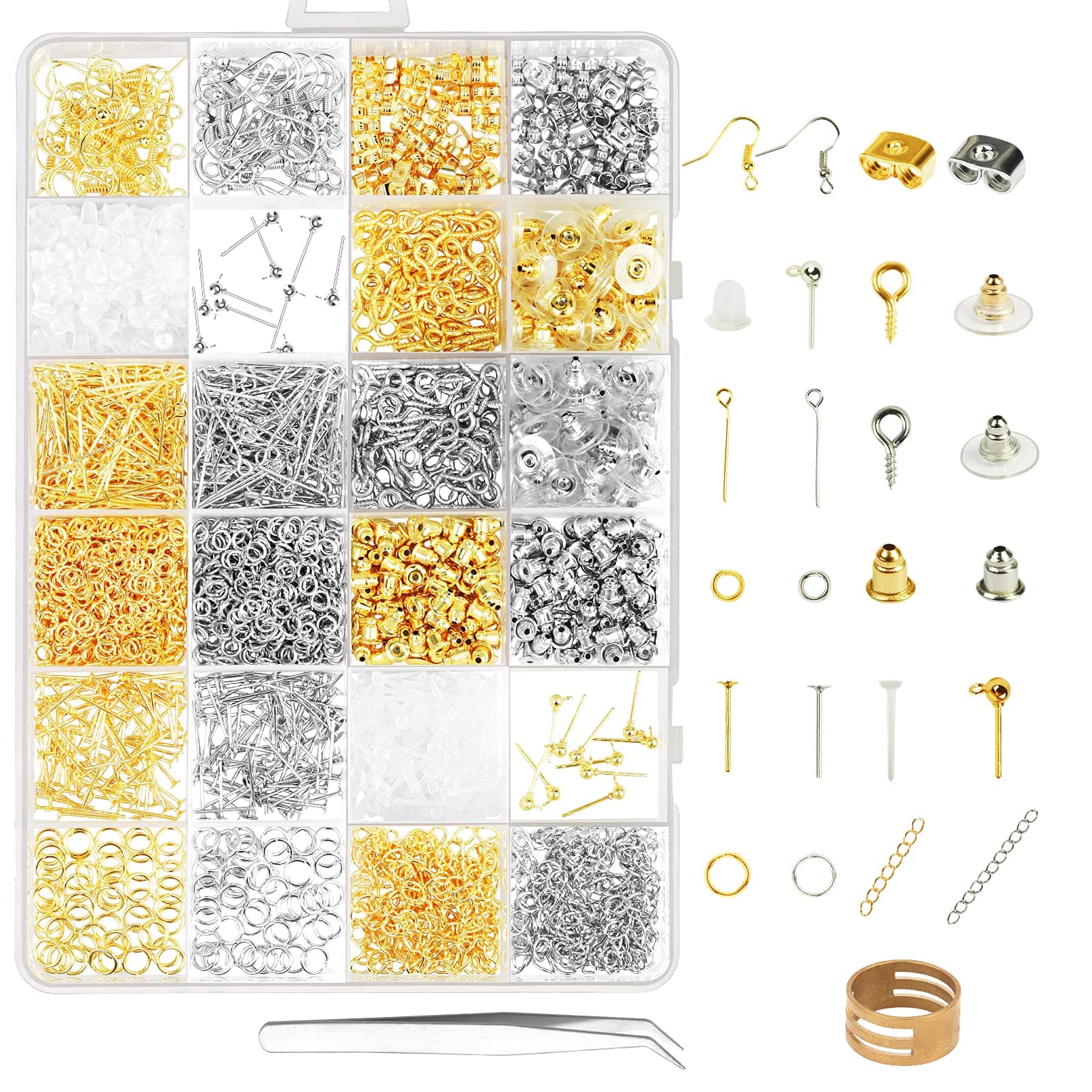 Earring Making Supplies, 2416pcs Jewelry Making Kits in Earring Backs Earring Hooks Earring Posts for DIY Beginners Adults Crafters (Earring)