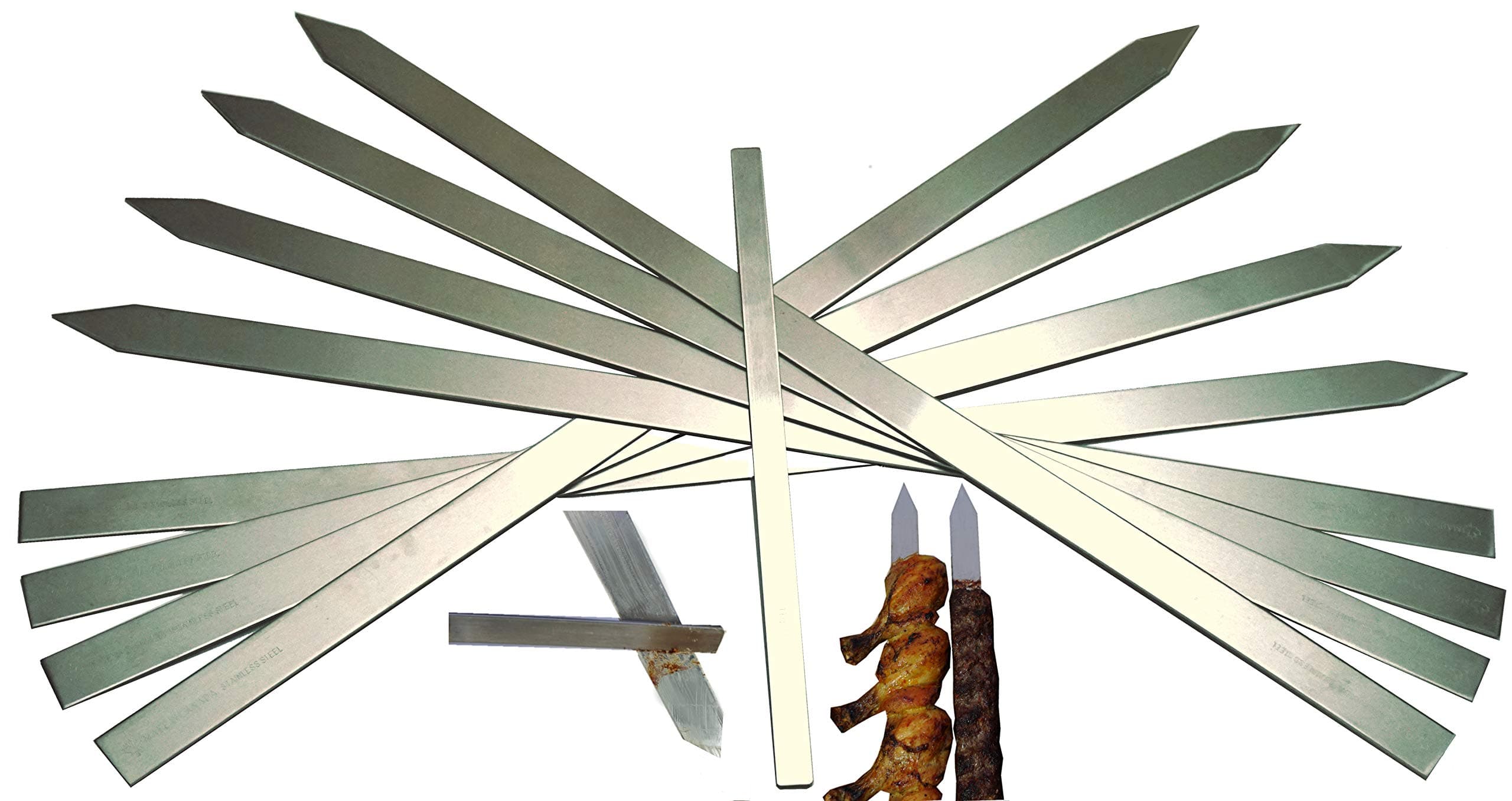 SHOPTADA™ Set of 8, Professional Stainless Steel Skewers, Long 24" x 1" Wide for Koobideh (Persian) Kabob, Brazilian/Tandoori BBQ (Set Includes Bonus Skewer Cleaner)