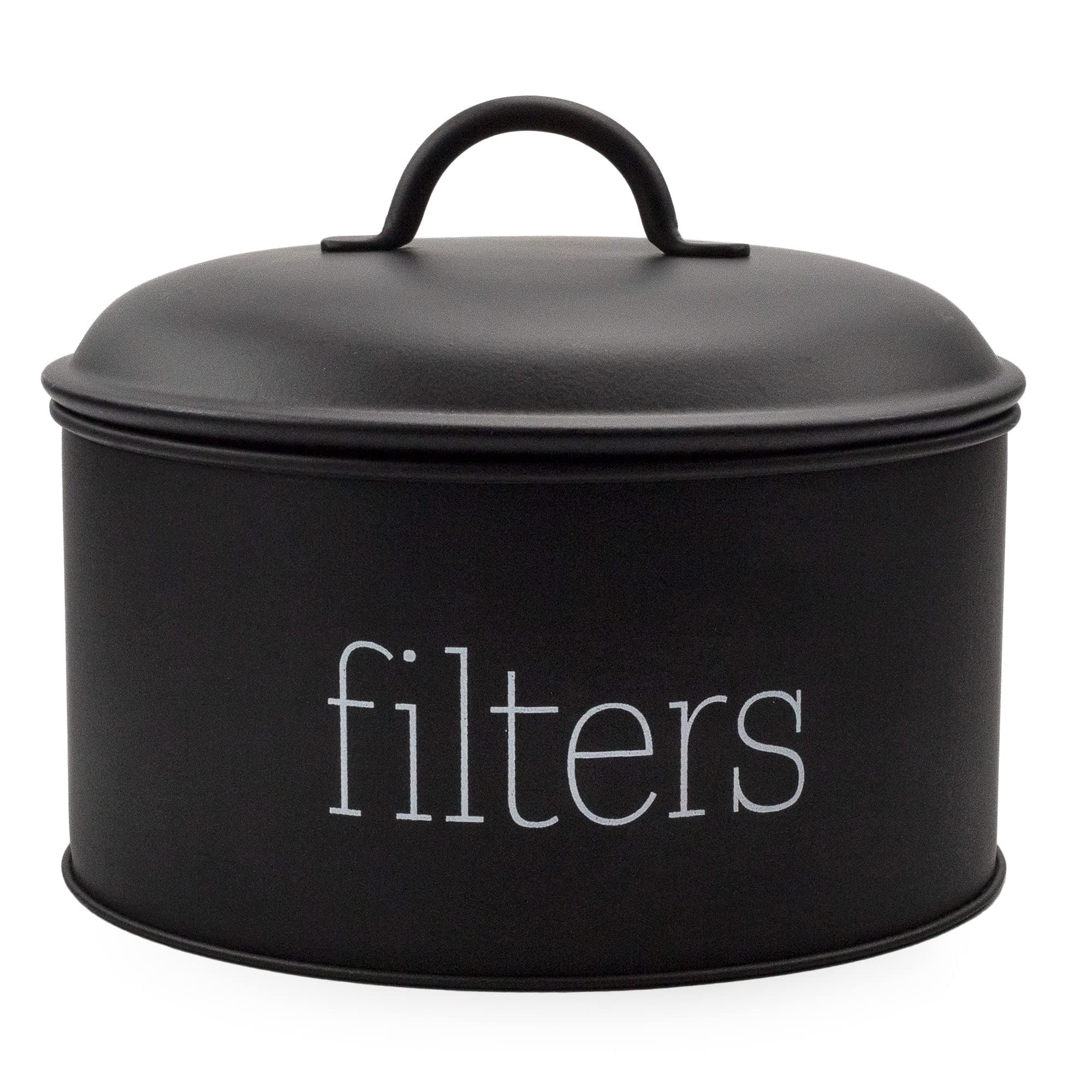 AuldHome Basket Coffee Filter Holder (Black), Enamel Filter Storage Container in Modern Farmhouse Enamelware Design
