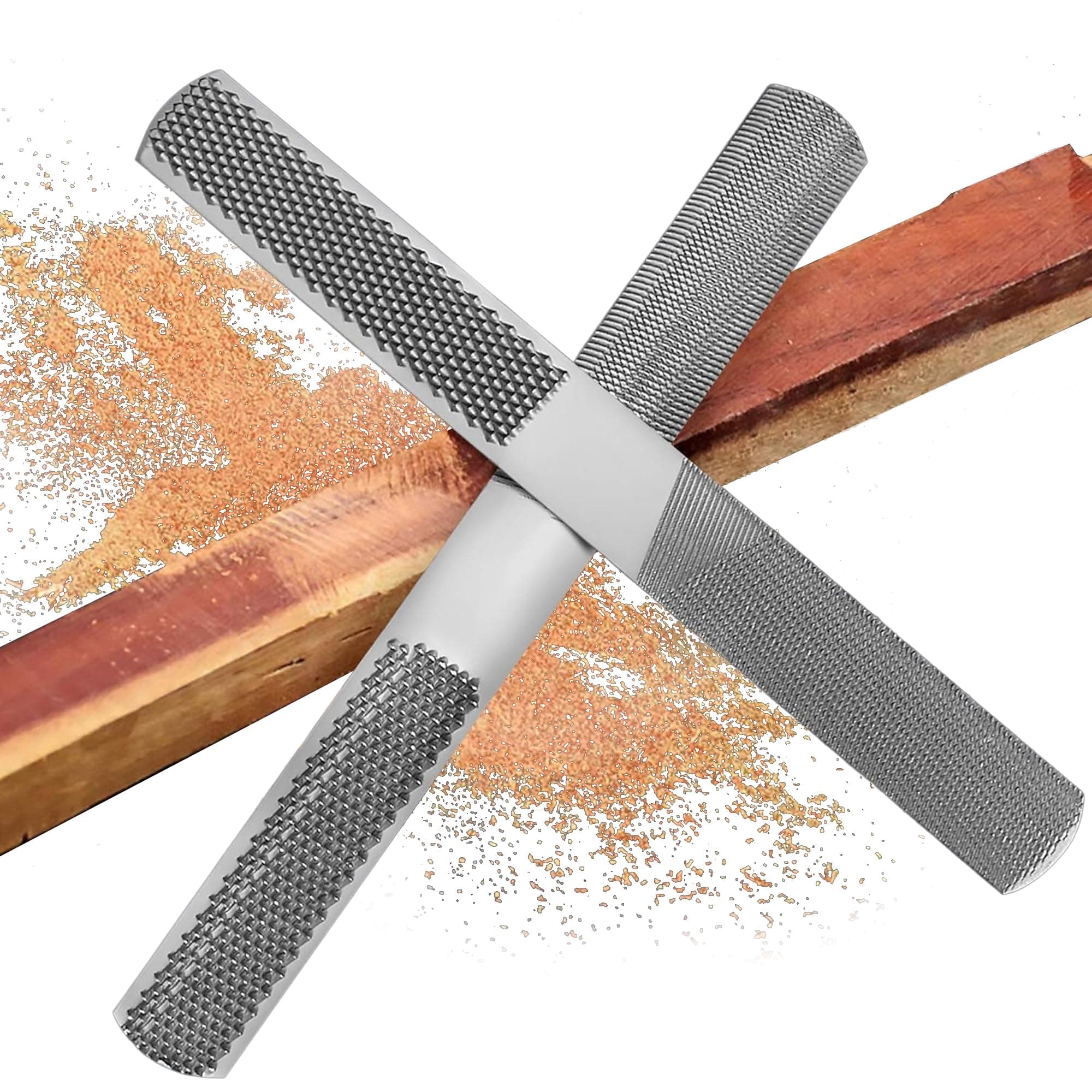 (2 Pack) 4 Way Wood Rasp File, Premium Grade High Carbon Hand File and Round Rasp, Half Round Flat & Needle Files for Sharpening Wood and Metal Tools