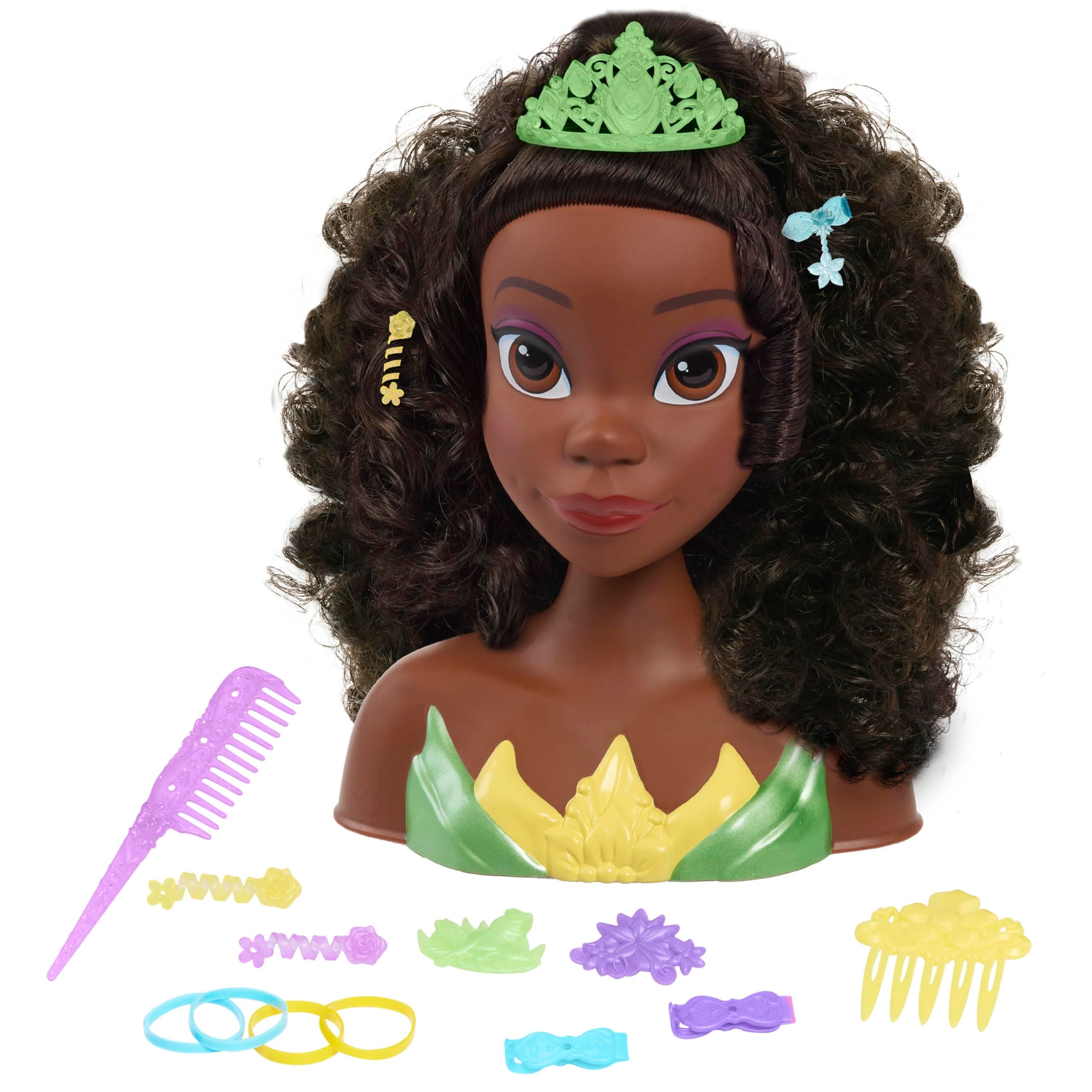 Disney Princess Tiana Styling Head, 18-Pieces, Pretend Play, Officially Licensed Kids Toys for Ages 3 Up, Gifts and Presents by Just Play