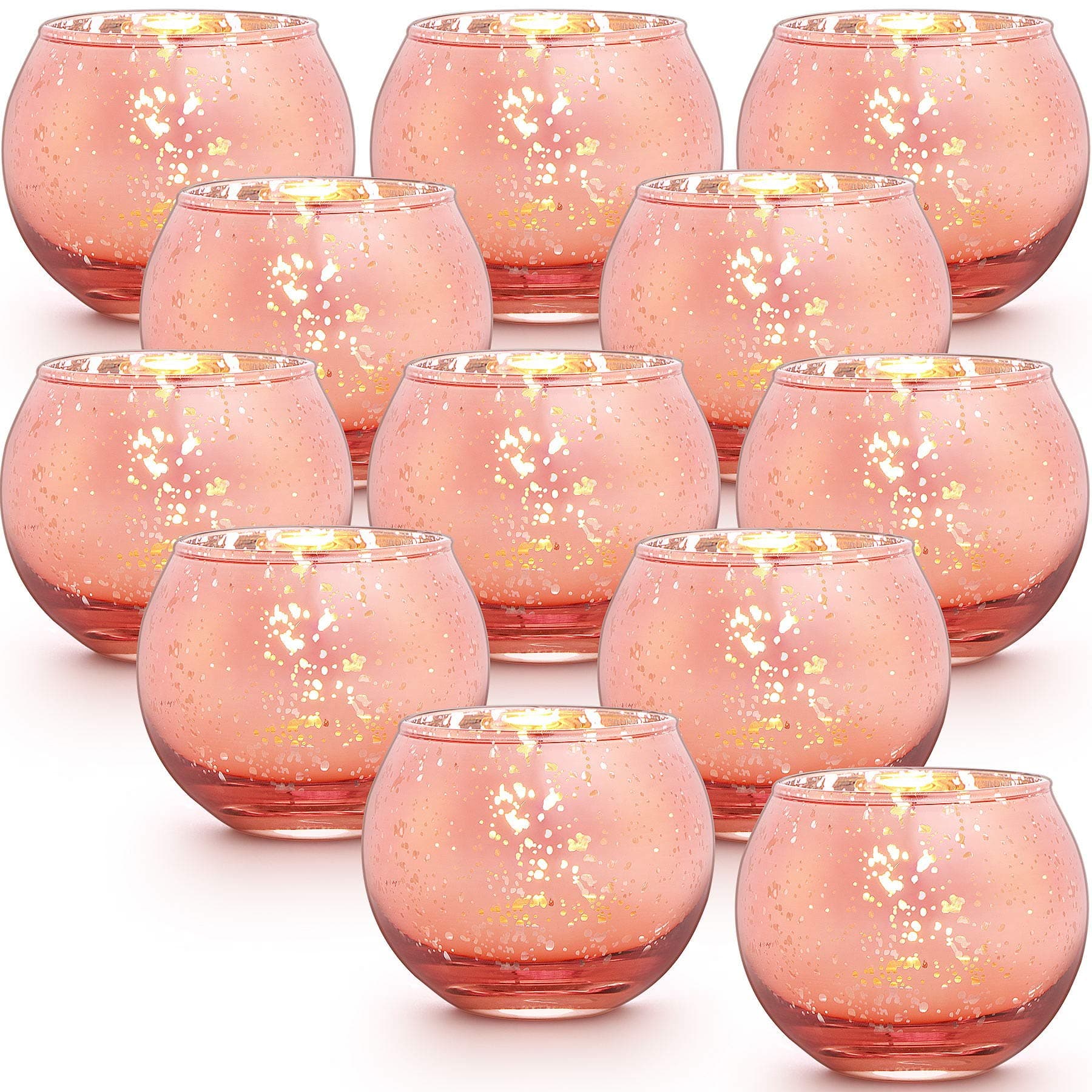 LAMORGIFTRose Gold Votive Candle Holders Set of 12 - Mercury Glass Votives Candle Holder - Tealight Candle Holder for Home Decor and Weddings/Parties Table Centerpieces