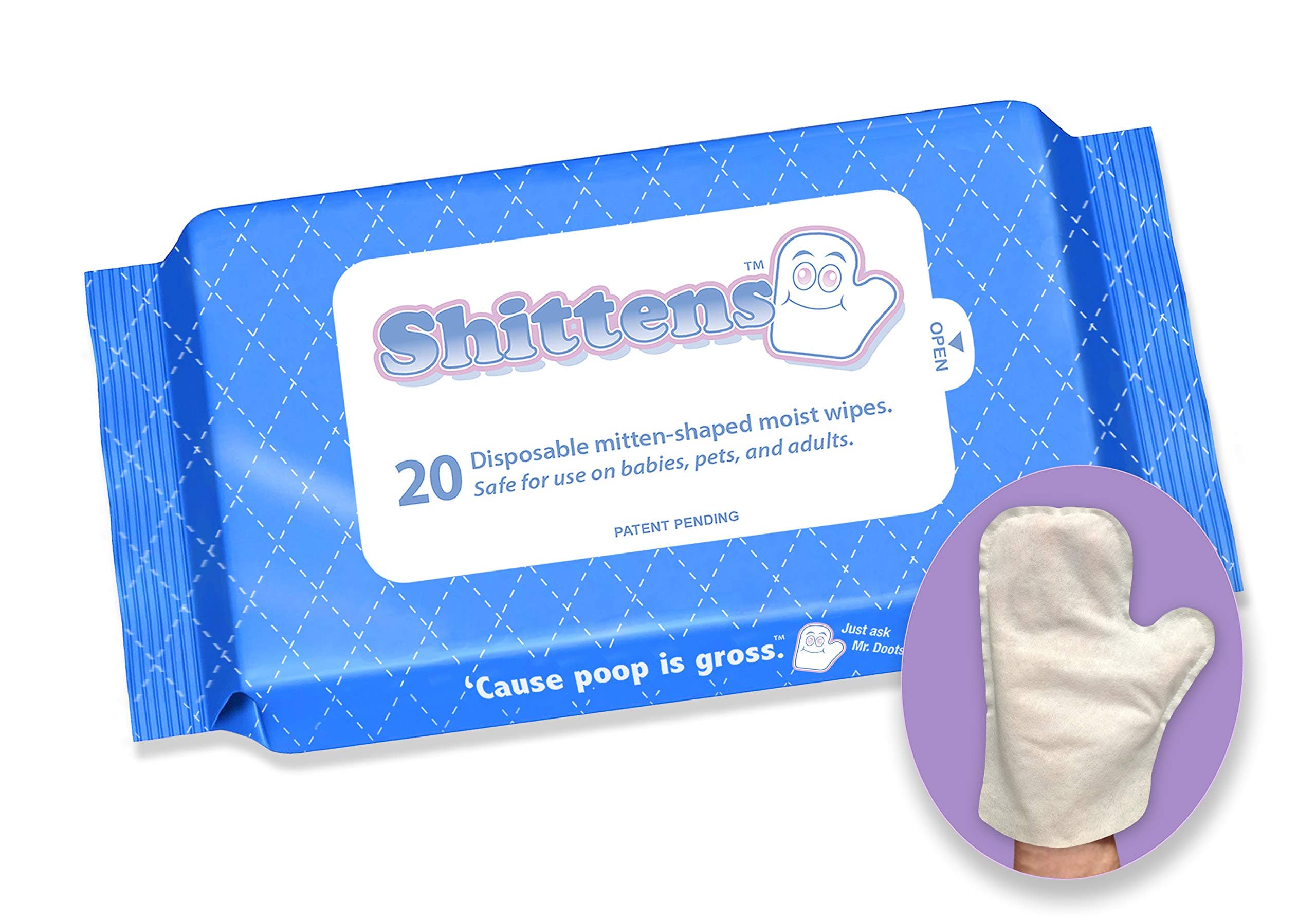 Shittens Disposable Mitten-shaped Wet Wipes, 20 Count