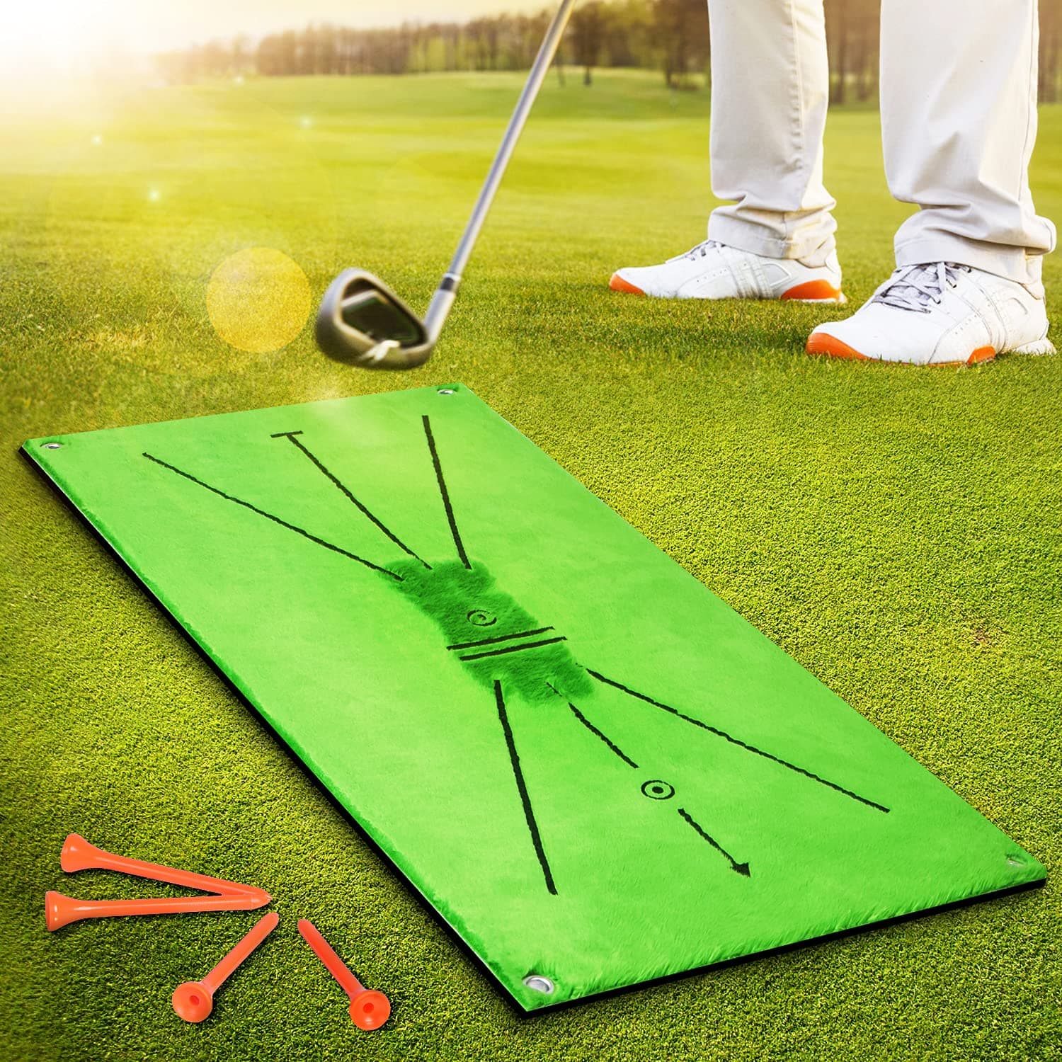 BNT Golf Training Mat, Swing Detection Batting, Analysis & Correct Your Swing Path, or Golf Hitting Mat, Turf Golf Mat with Shock Absorbent Rubber Soft Base, Golf Practice Grass Mat for Indoor/Outdoor