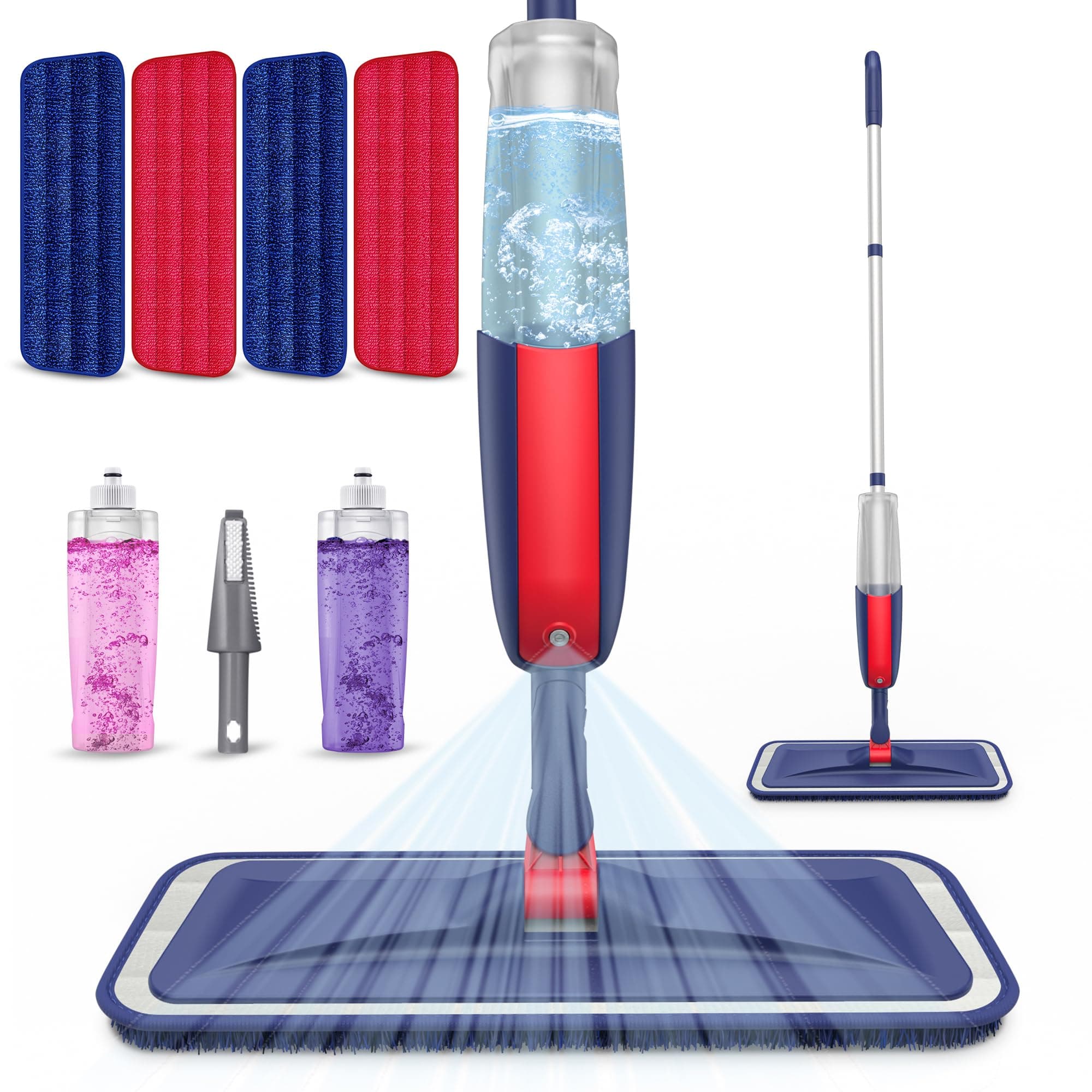 Spray Mops for Floor Cleaning: MEXERRIS Wet Dust Mops with 4 Washable Mopping Pads 2 Refillable Bottles - Flat Floor Mop with Sprayer Home Commercial Mop for Hardwood Wood Laminate Ceramic Tiles