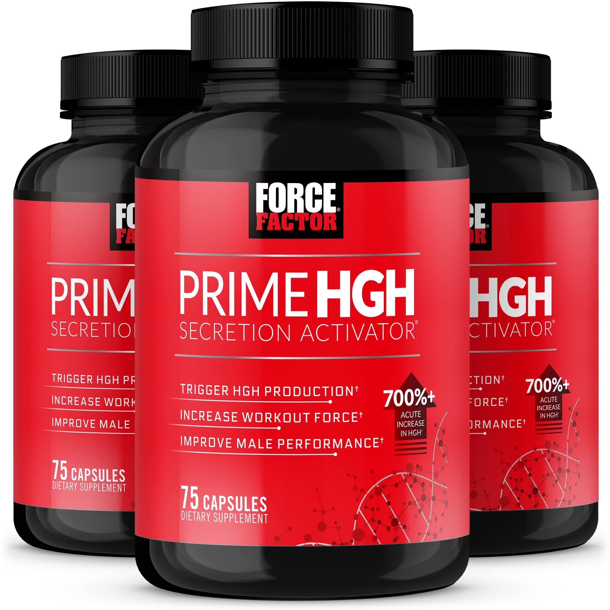 Prime HGH Secretion Activator, 3-Pack, HGH Supplement for Men with Clinically Studied AlphaSize to Help Trigger HGH Production, Increase Workout Force, & Improve Performance, Force Factor, 225 Count