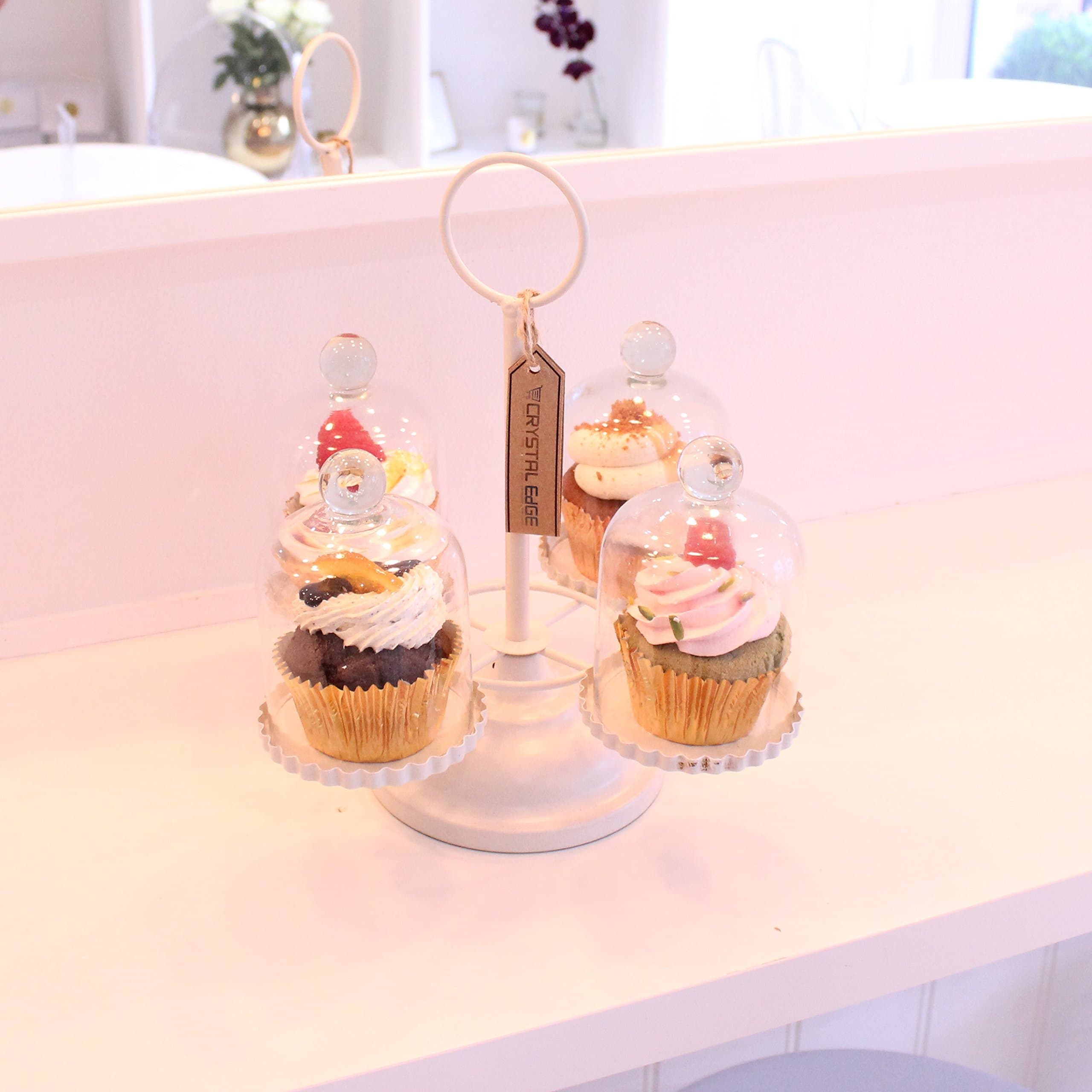 4 Section Cupcake Stand with Individual Glass Domes