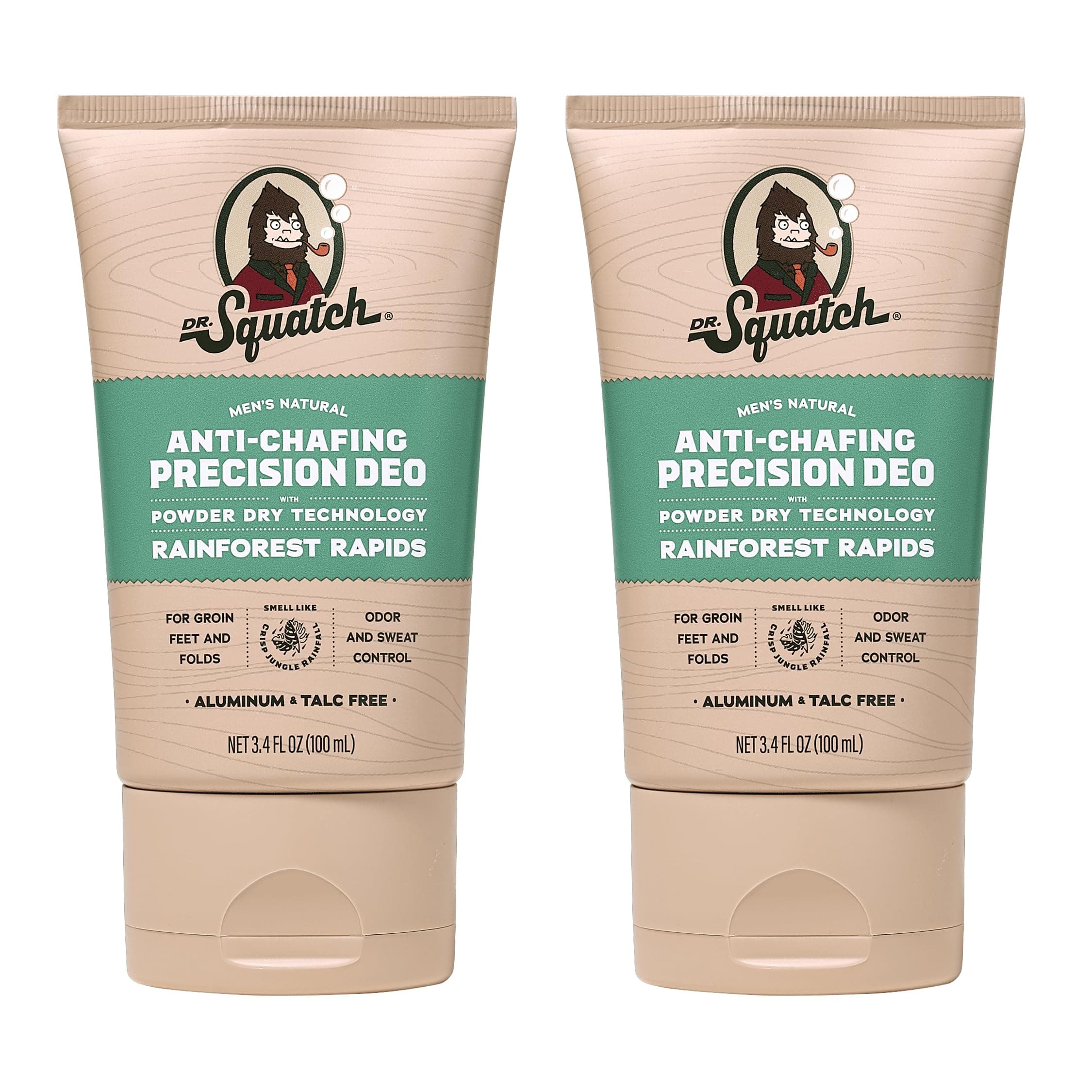 Dr. Squatch Ball Barrier Dry Lotion, No Mess Body Powder Lotion for Men, Made With Natural Ingredients - 2-Pack Rainforest Rapids