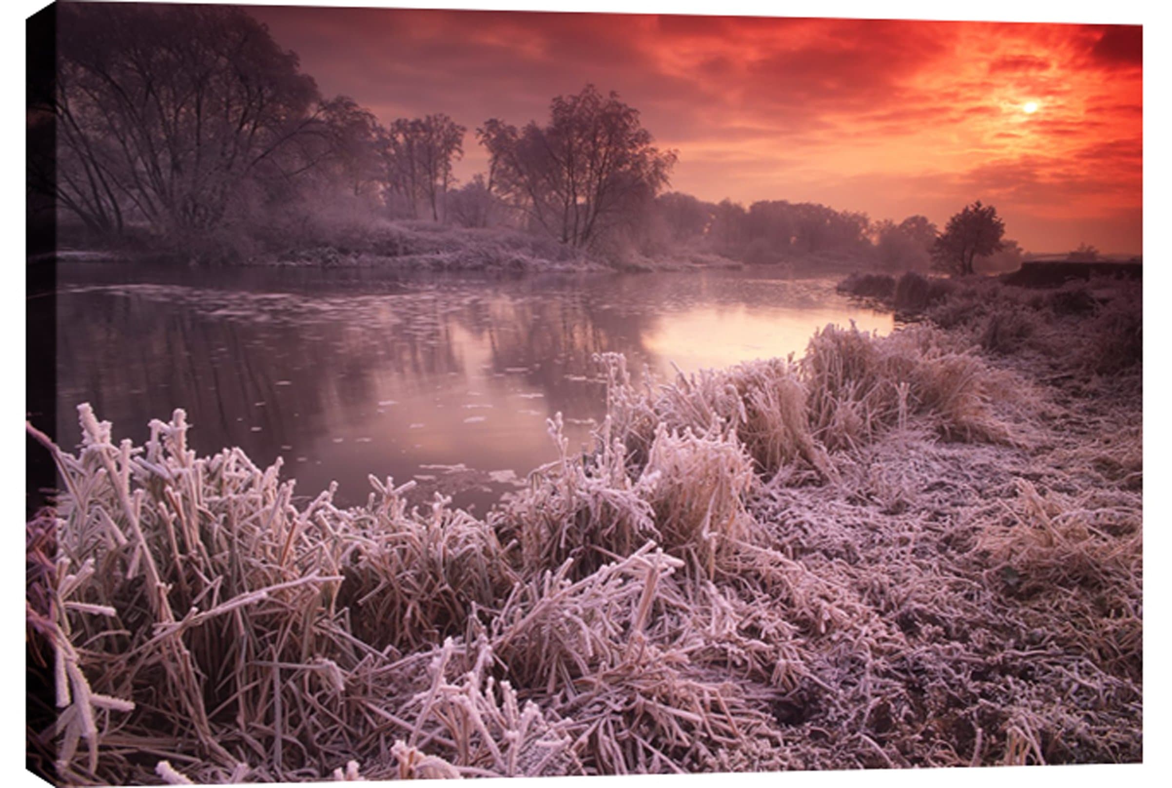 LANDSCAPES LARGE FROSTY CANVAS PICTURE WINTER SUNRISE 20 x 14 inches mounted around a 1.4 inch frame ready to hang