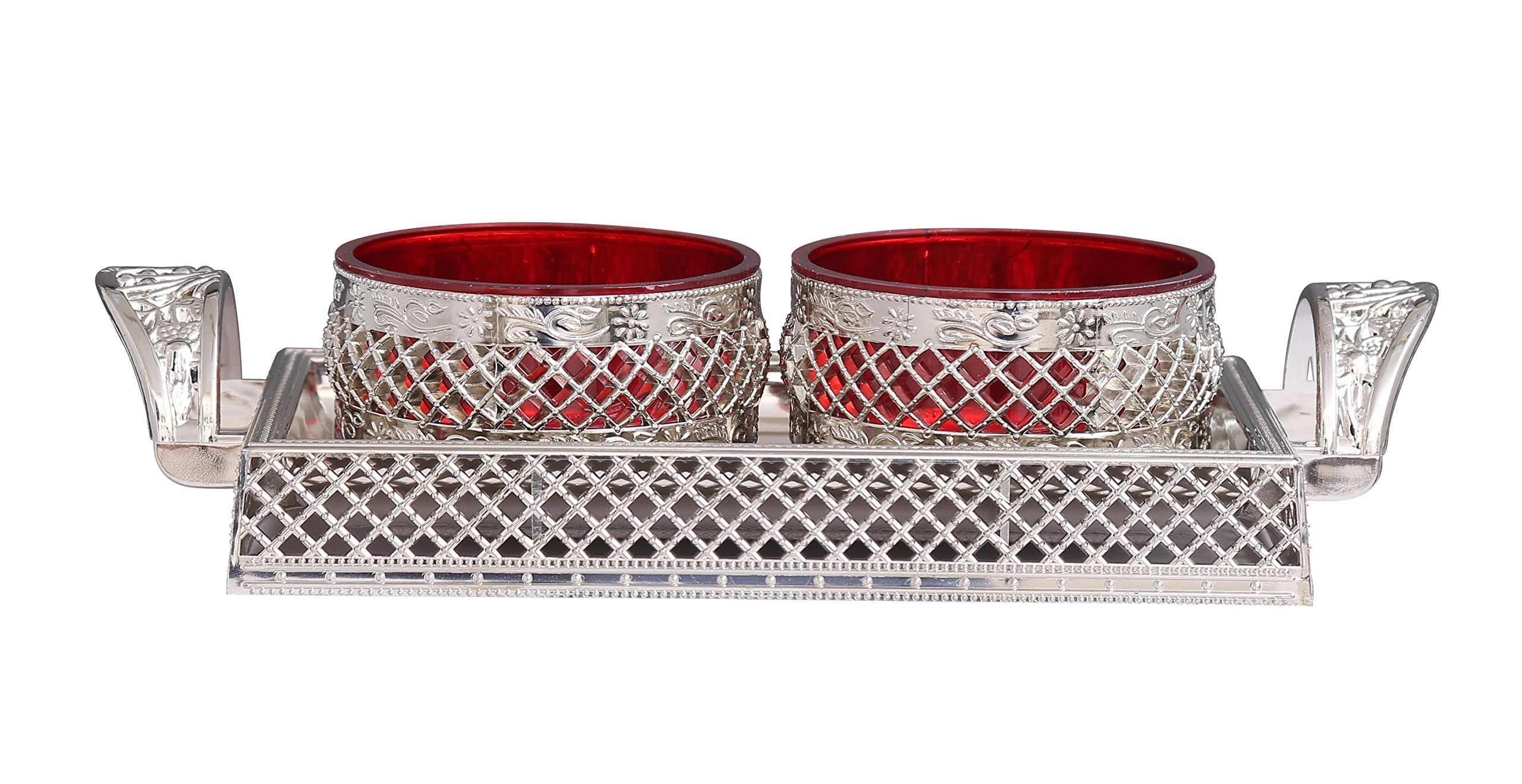 Air Lock 10x6 inch Unique Decorative Serving Tray & 2 Bowls with Lid, Nut Serving Tray with lid- Unique Thanksgiving/Christmas gift item 2017, New Home/ Housewarming, Indian Wedding [Red]