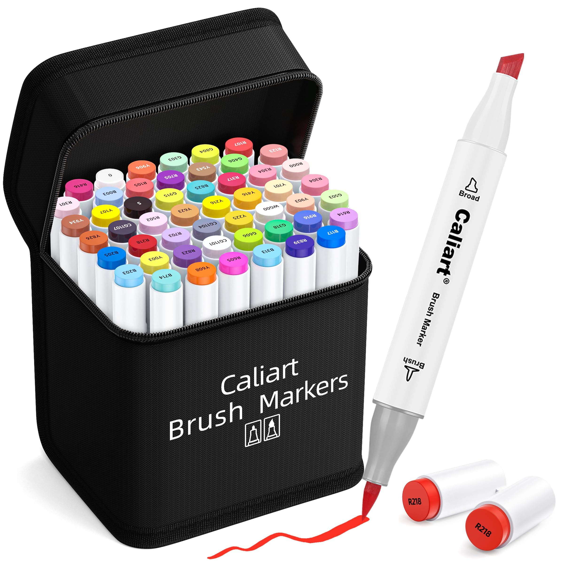 Caliart Alcohol Markers Brush Tip, 51 Colors Dual Tip Artists Coloring Markers Set Brush & Chisel, Permanent Alcohol Based Colored Sketch Pens, Art Supplies Gifts for Adults Drawing Illustration