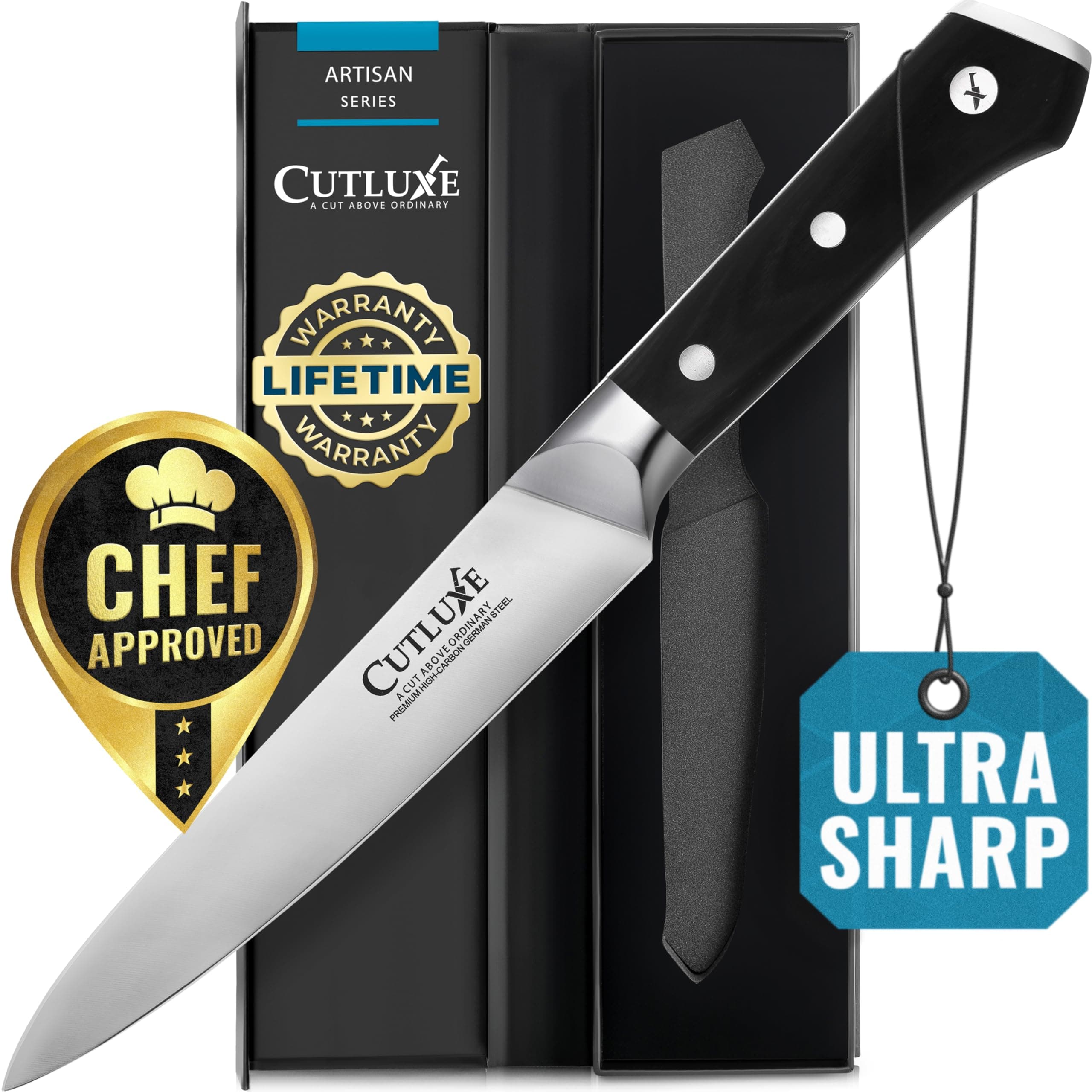 Cutluxe Kitchen Utility Knife, 5.5" Paring Kitchen Knife – Razor Sharp Blade, High Carbon German Steel, Full Tang Ergonomic Handle Design – Artisan Series
