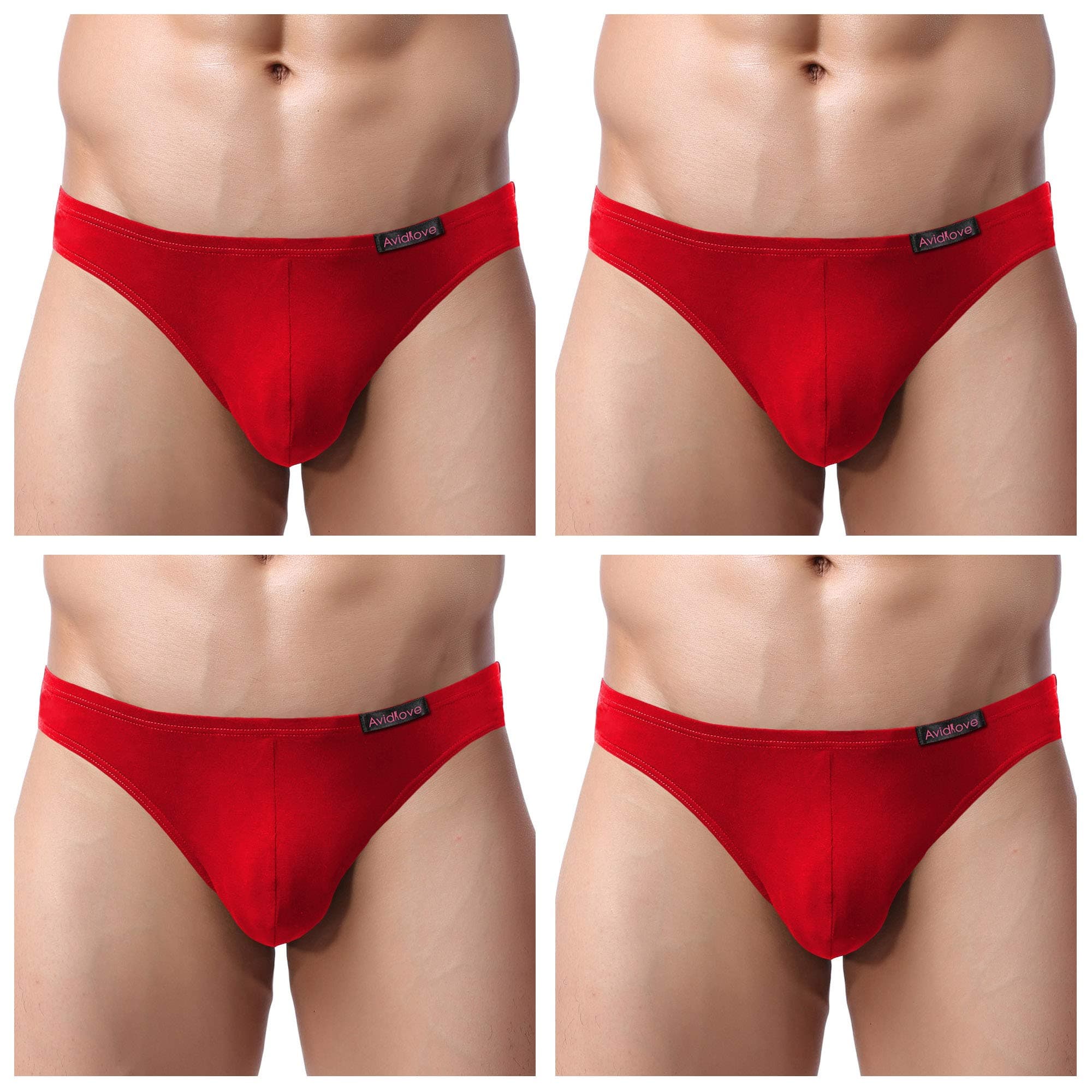 Men Underwear Micromodal Bikinis 4 Pack Briefs,Red,XX-Large