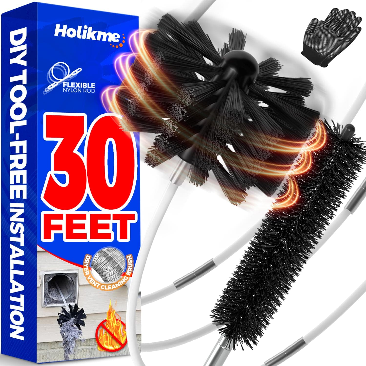 - Holikme 30 Feet Dryer Vent Cleaner Kit, Flexible Lint Brush with Drill Attachment, Fireplace Chimney Brushes Extends Up to 30 Feet for Easy Cleaning, Use with or Without a Power Drill