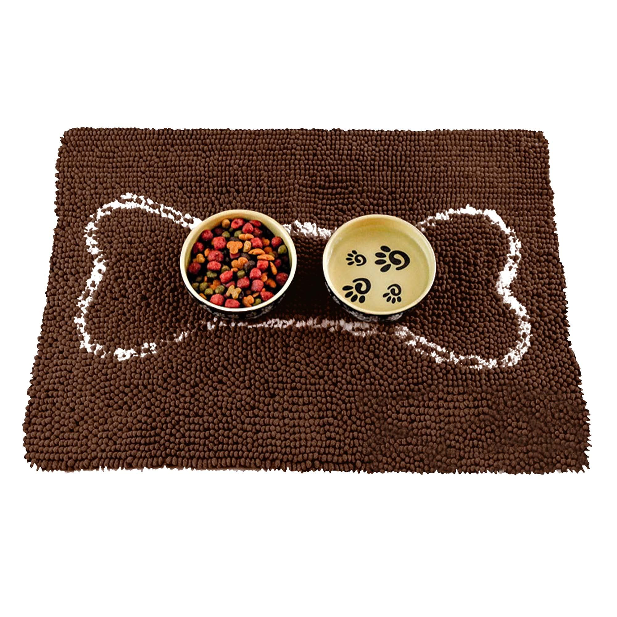 Soggy Doggy Slopmat - Dark Chocolate/Oatmeal Bone - 18” x 24″ - Water Absorbing Door Mat for Muddy Paws and Food/Water Bowls - Microfiber Chenille Small Doormat - Machine Washable