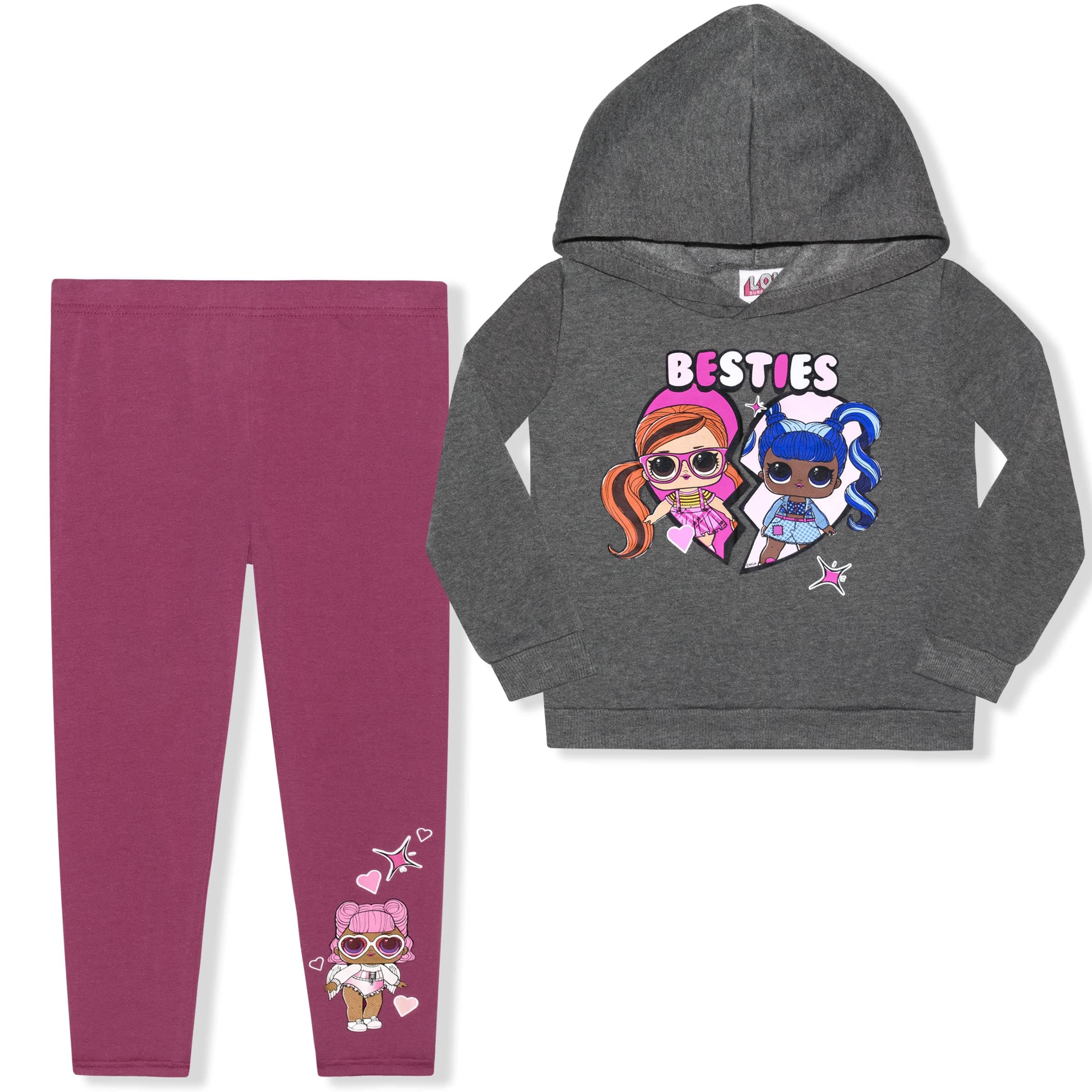 L.O.L. Surprise!Jelly Jam and Peanut Buttah Girls Hoodie and Legging Pants Set for Little and Big Kids