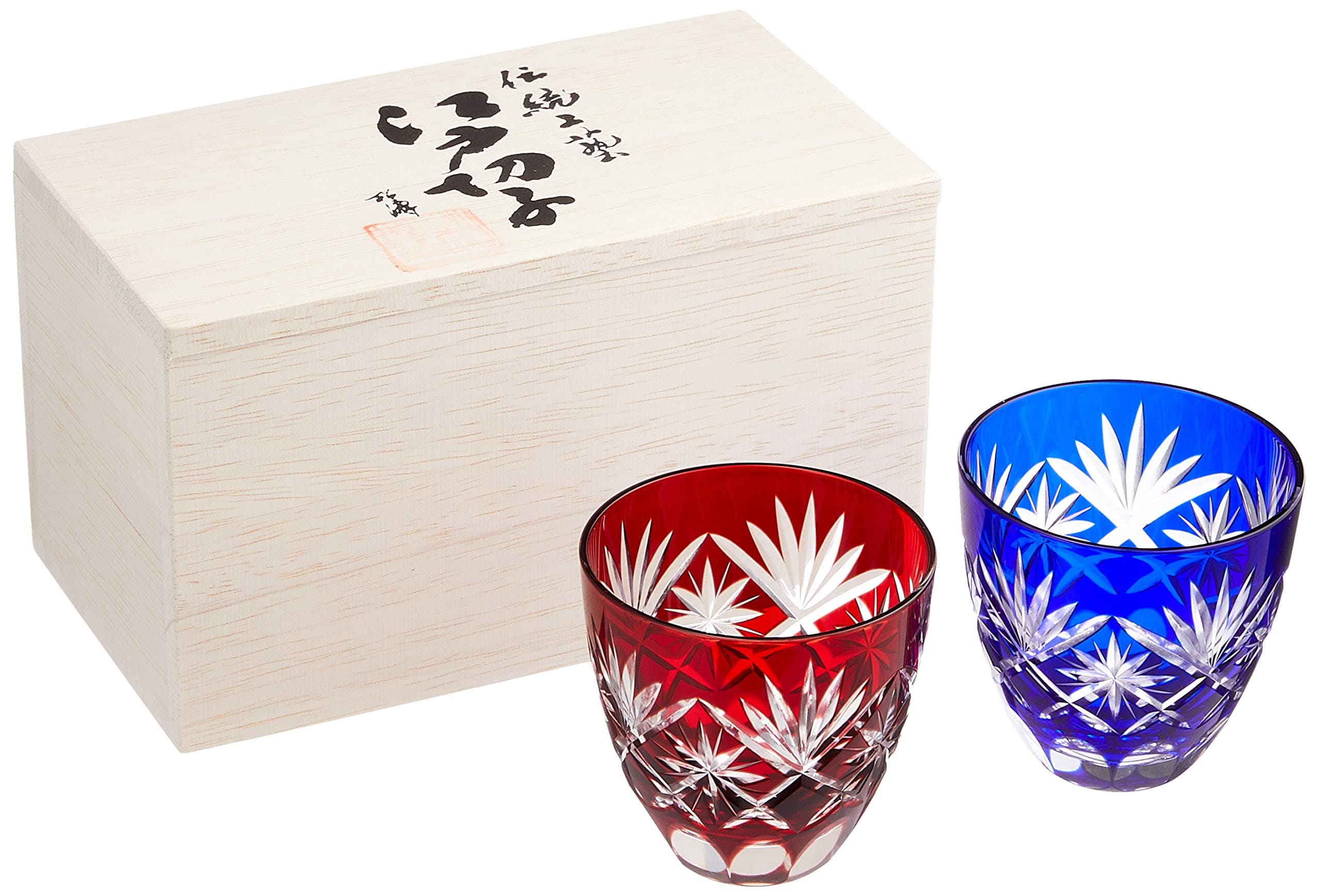 Tajimaglas TG98-203-2 Tajima Glass, Edo Kiriko, Star Kiriko Glass, Guinomi, Pair