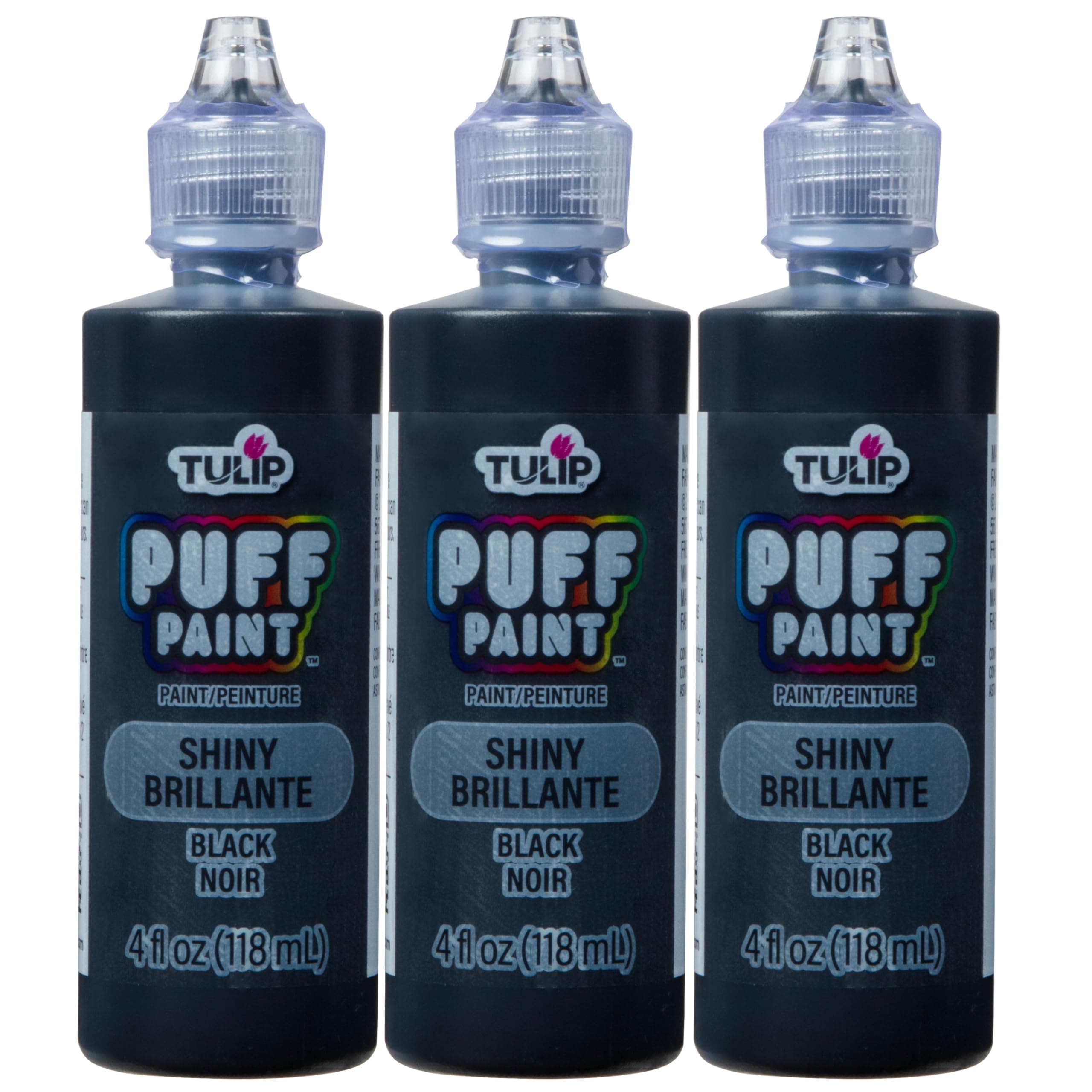 Tulip Puff Fabric Paint , Permanent Craft Paint for Clothes, DIY Projects, Notoxic, 4 fl oz 3-Pack, Shiny Black