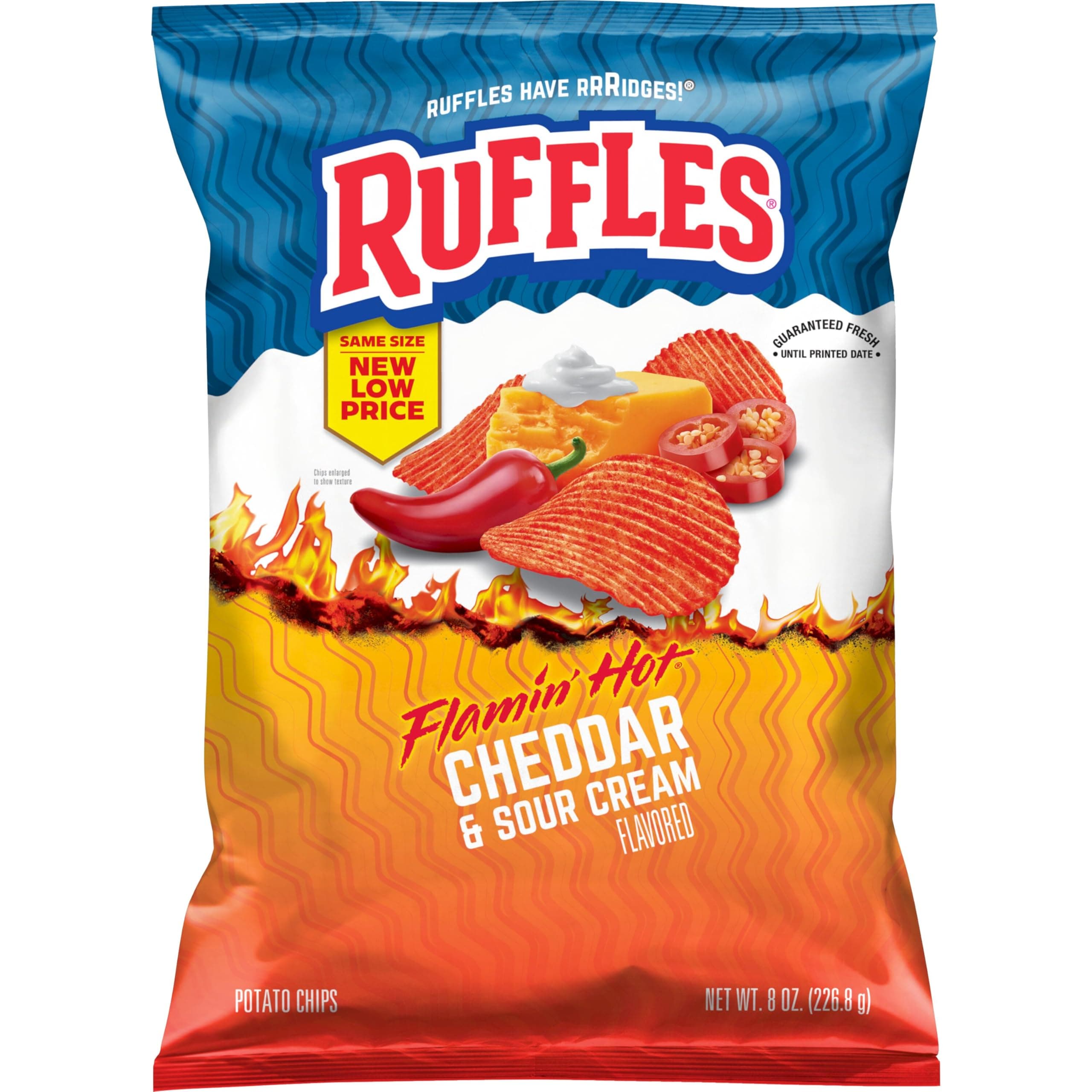 Ruffles Potato Chips, Flamin' Hot Cheddar & Sour Cream, 8oz Bag