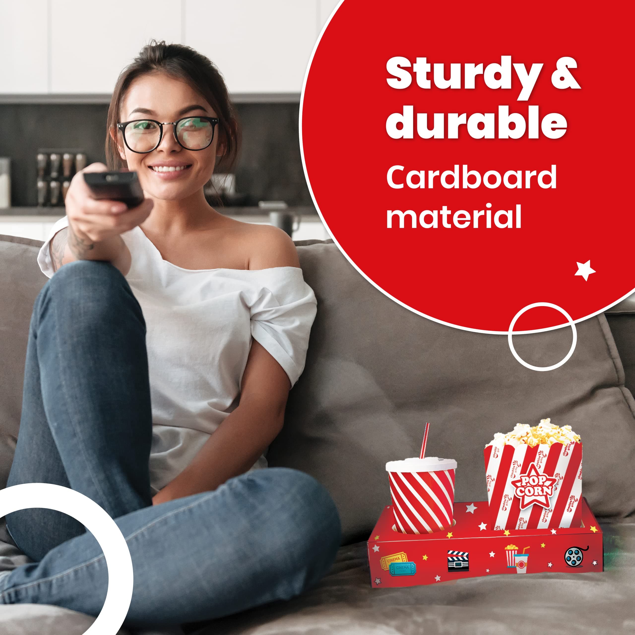 18 Pcs Movie Night Supplies - Popcorn Buckets (12ct) & Movie Night Snack Trays (6ct) - Movie Theater Decor & Popcorn Bowls For Family Movie Night, Popcorn Bags Individual Servings & Movie Snack Trays