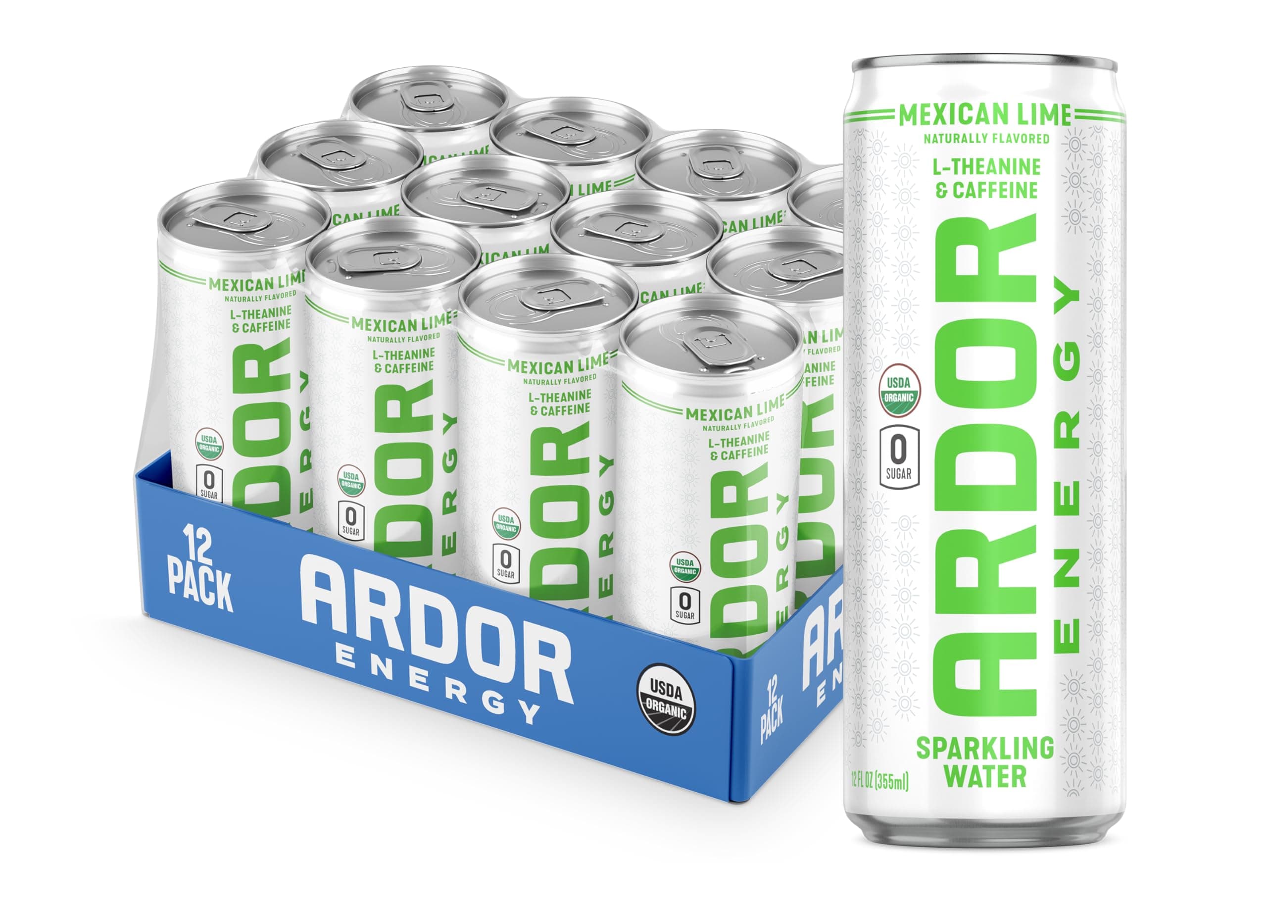 ARDOR ENERGY Sparkling Water with 100mg Natural Caffeine & 200mg L-Theanine from Organic Green Tea for Smooth Energy & Focus | Healthy Energy Drink | No Sugar, Zero Calories, Vegan, Gluten-Free | Cucumber Mint (Pack of 12, 12oz cans)