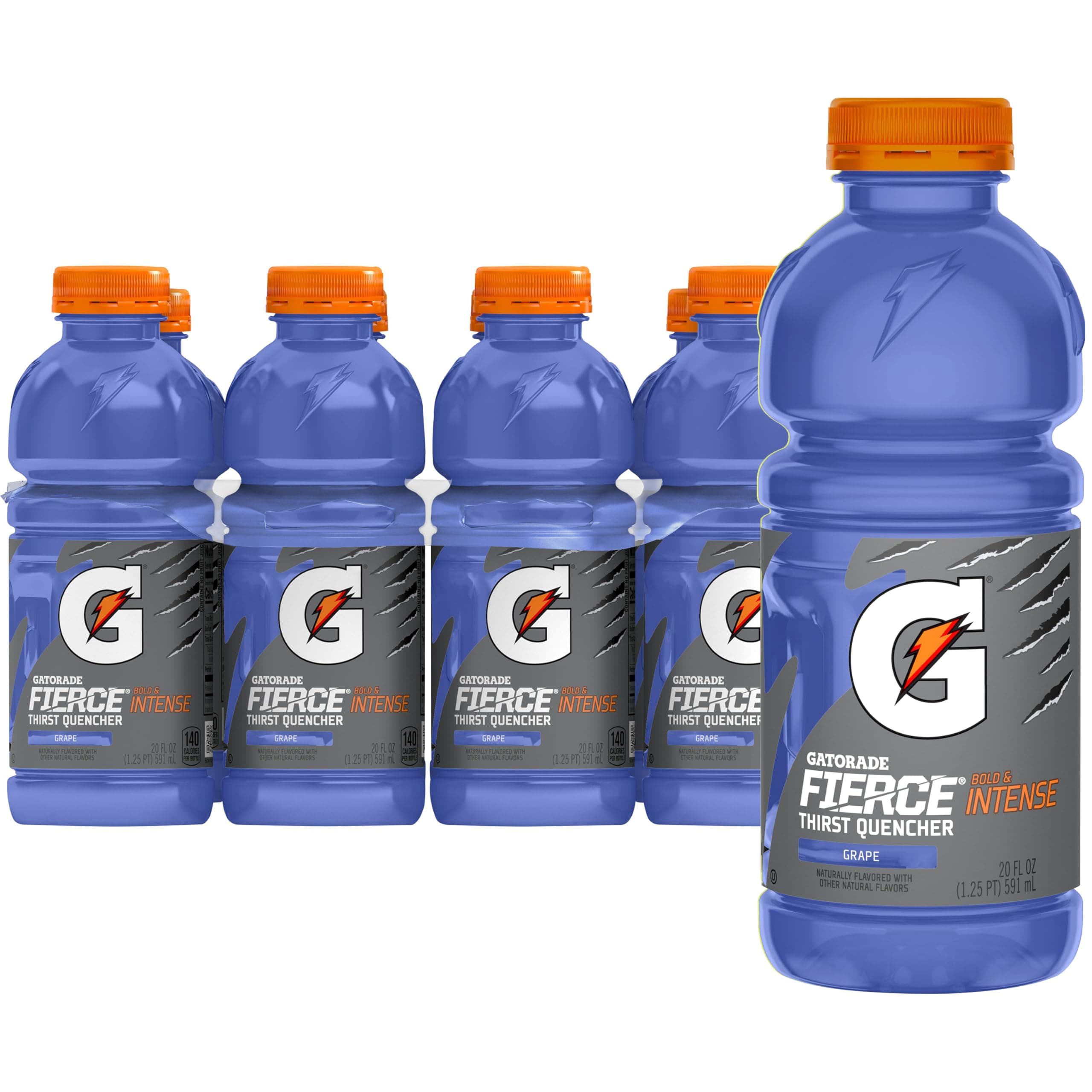Thirst Quencher Sports Drink Bottles - Fierce Grape - 20 oz - Electrolytes for Rehydration (Pack of 12)