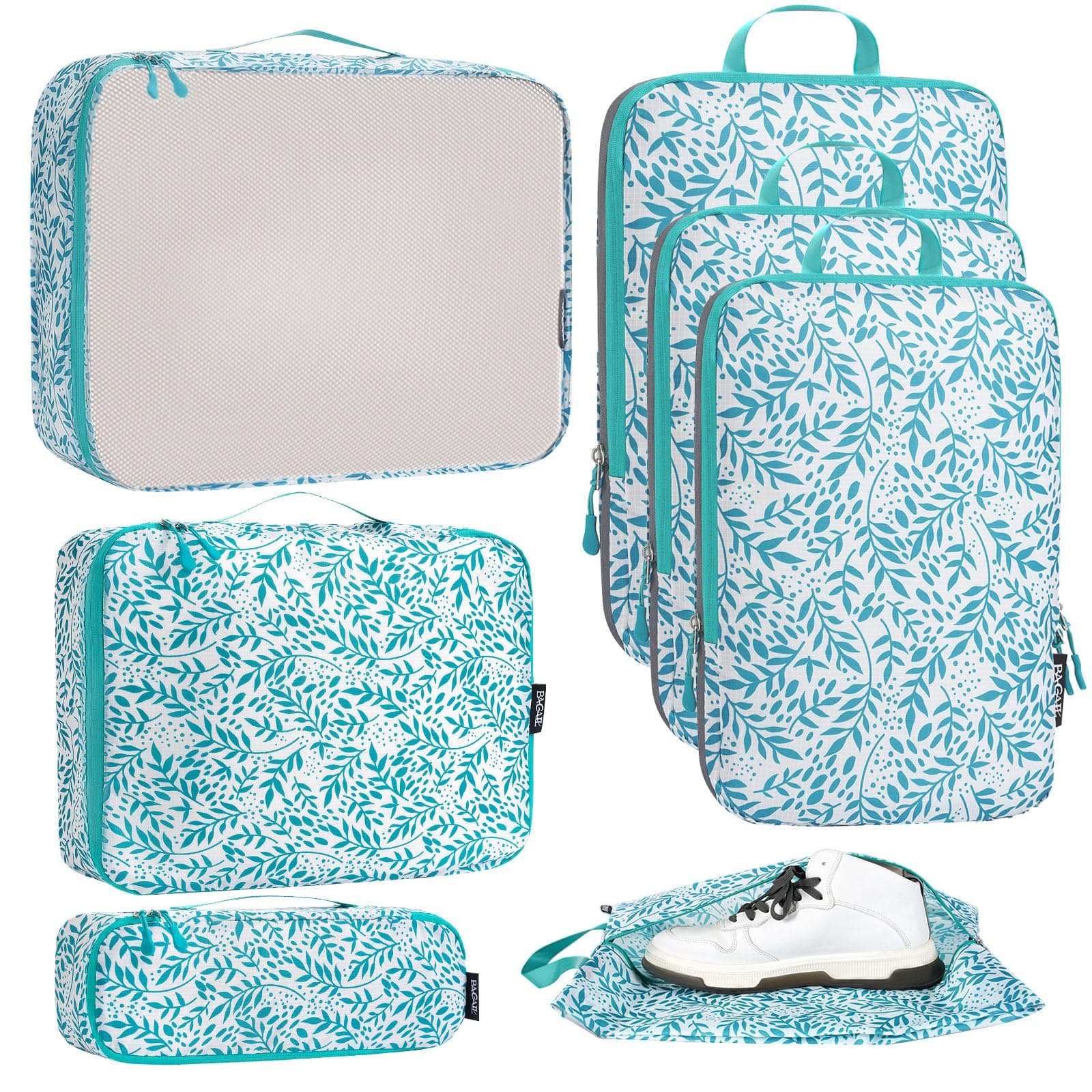 Ultralight Compression Cubes 7 Set - 3 Packing Cubes, 3 Organizers, and 1 Shoe Bag