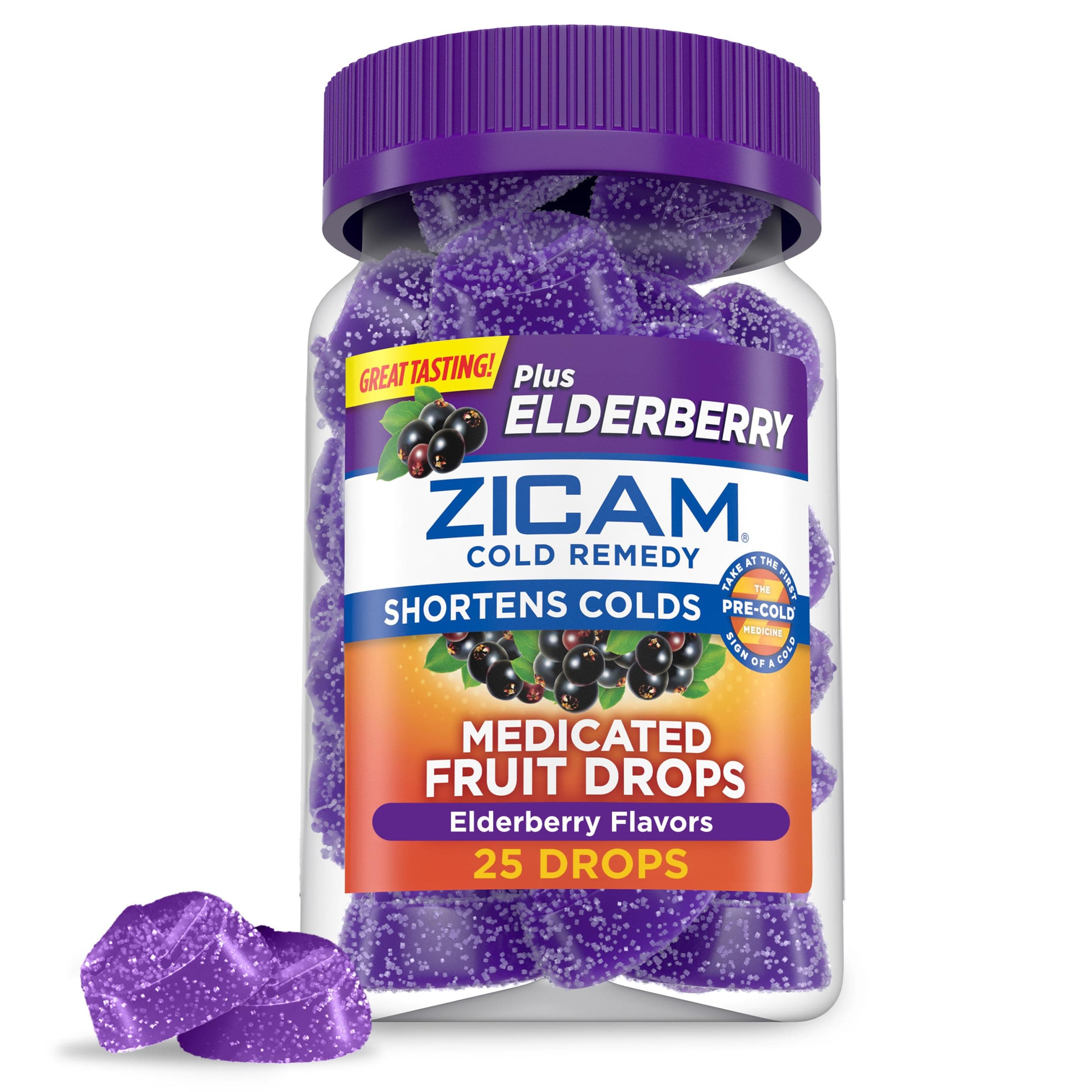 Zicam Cold Remedy Zinc Medicated Fruit Drops, Elderberry, Homeopathic, Cold Shortening Medicine, Shortens Cold Duration, 25 Count