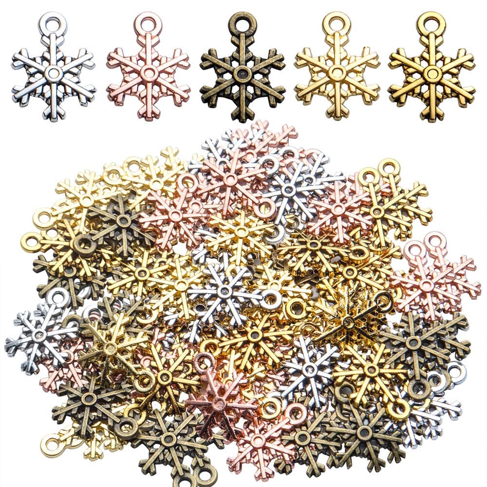 HendevlSnowflake Charms,50pcs 18x13mm Snownflake Pendant Charms Mixed Christmas Snowflake Pendants Jewelry Findings Crafting Supplies for DIY Necklace Bracelet Earring,5 Colors