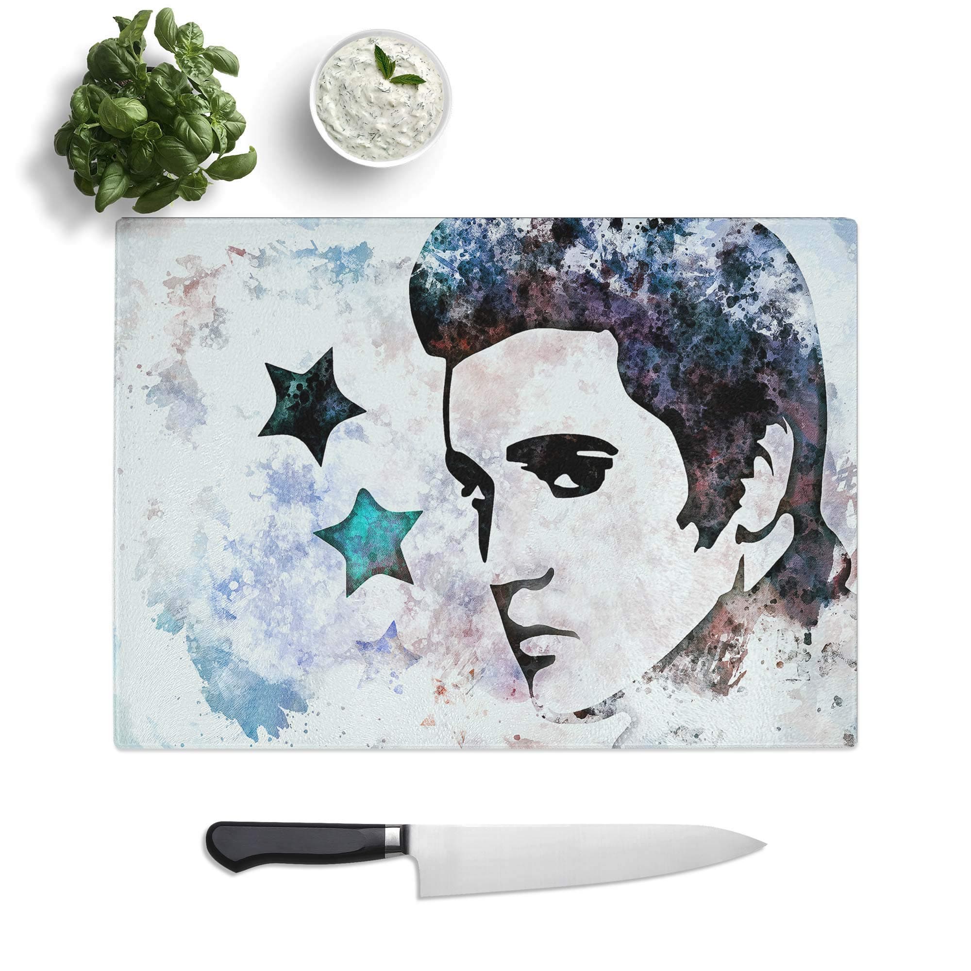 Tempered Glass Chopping Board - Elvis Presley Stars in Abstract - Textured Worktop Saver Cutting Board - Heat Resistant, Shatterproof and Hygenic - 28.5 x 20 cm