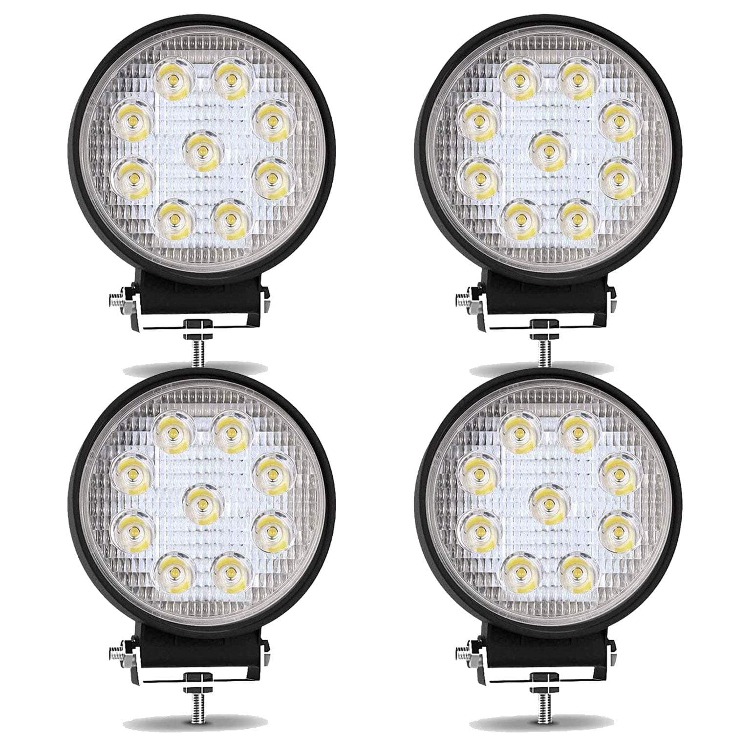 LED Light Bar TURBO SII 4Pack 27W 4 inch Round LED Truck Offroad Spot Work Light Pods Off Road Fog Driving Light for Tracktor Pickup Trailor Mower Boat SUV ATV UTV Polaris RZR Roof Rack,12V