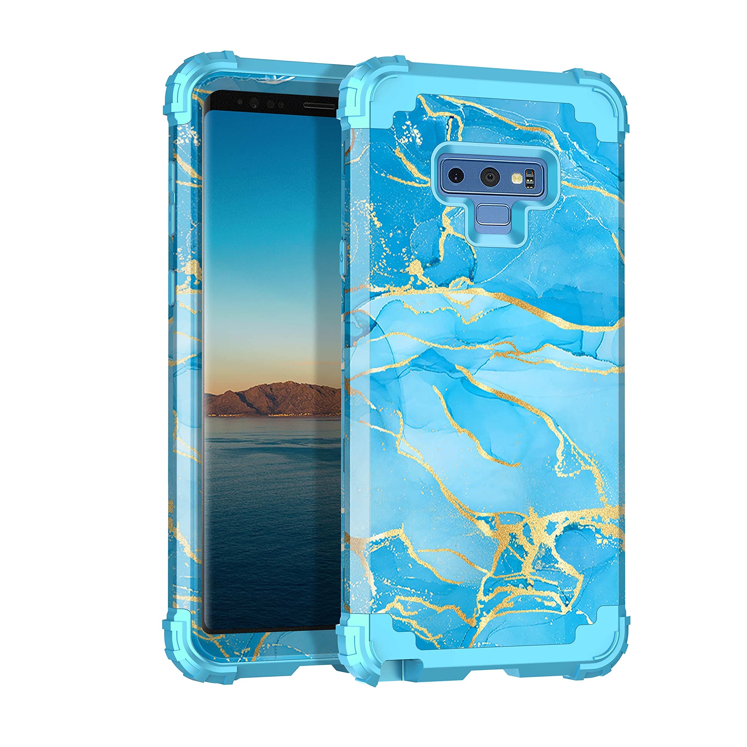 Casetego for Galaxy Note 9 Case,Heavy Duty Shockproof 3 Layer Hard PC+Soft Silicone Bumper Rugged Anti-Slip Protective Cases for Samsung Galaxy Note 9,Blue Marble