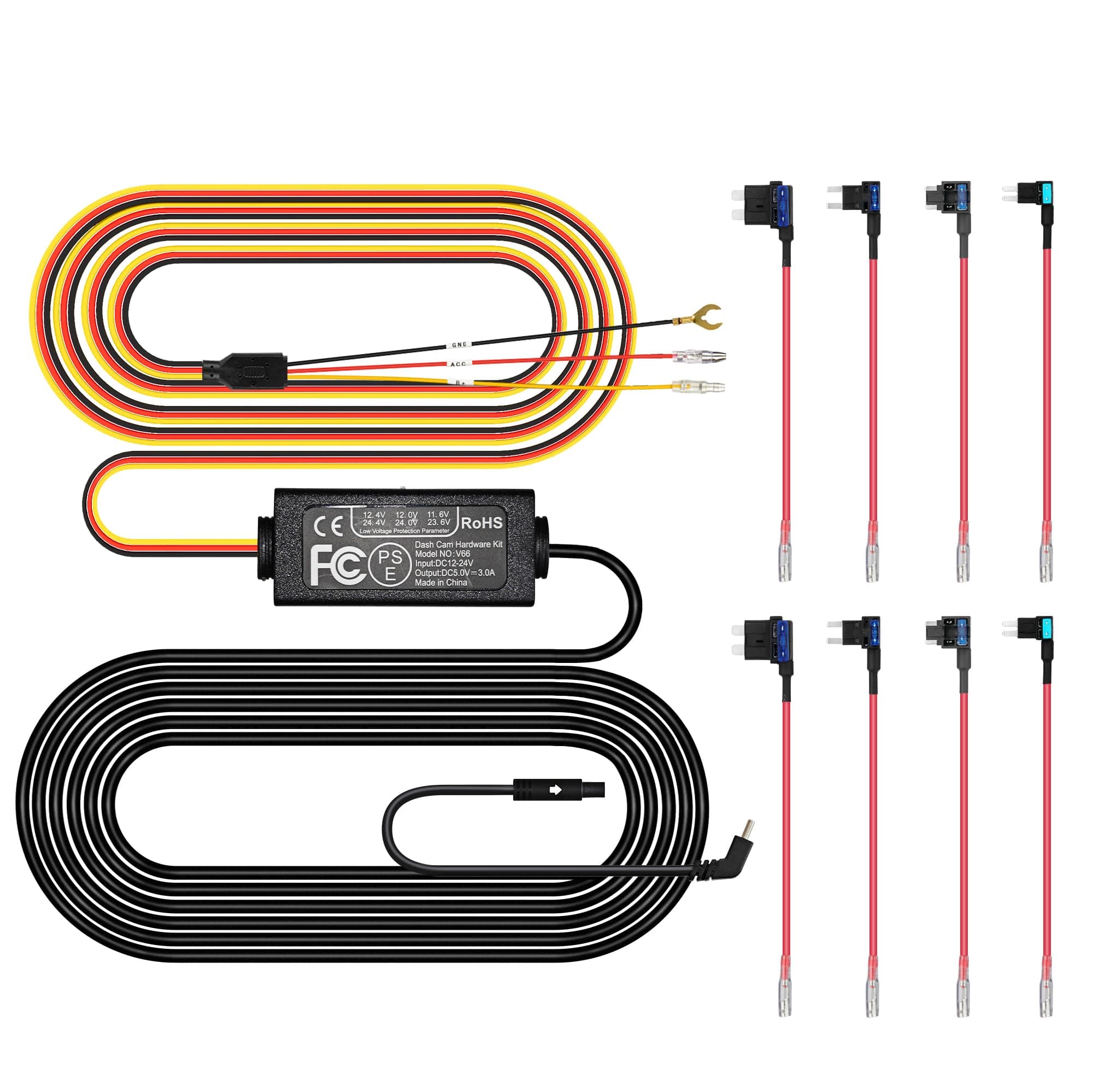 Dash Cam Hardwire Kit, Full Set Hard Wire Kit Fuse for P1 Duo Dash Cam Only, 12V-24V to 5V Car Dash Camera Charger Power Cord, 4 Fuse Cable and Installation Tool