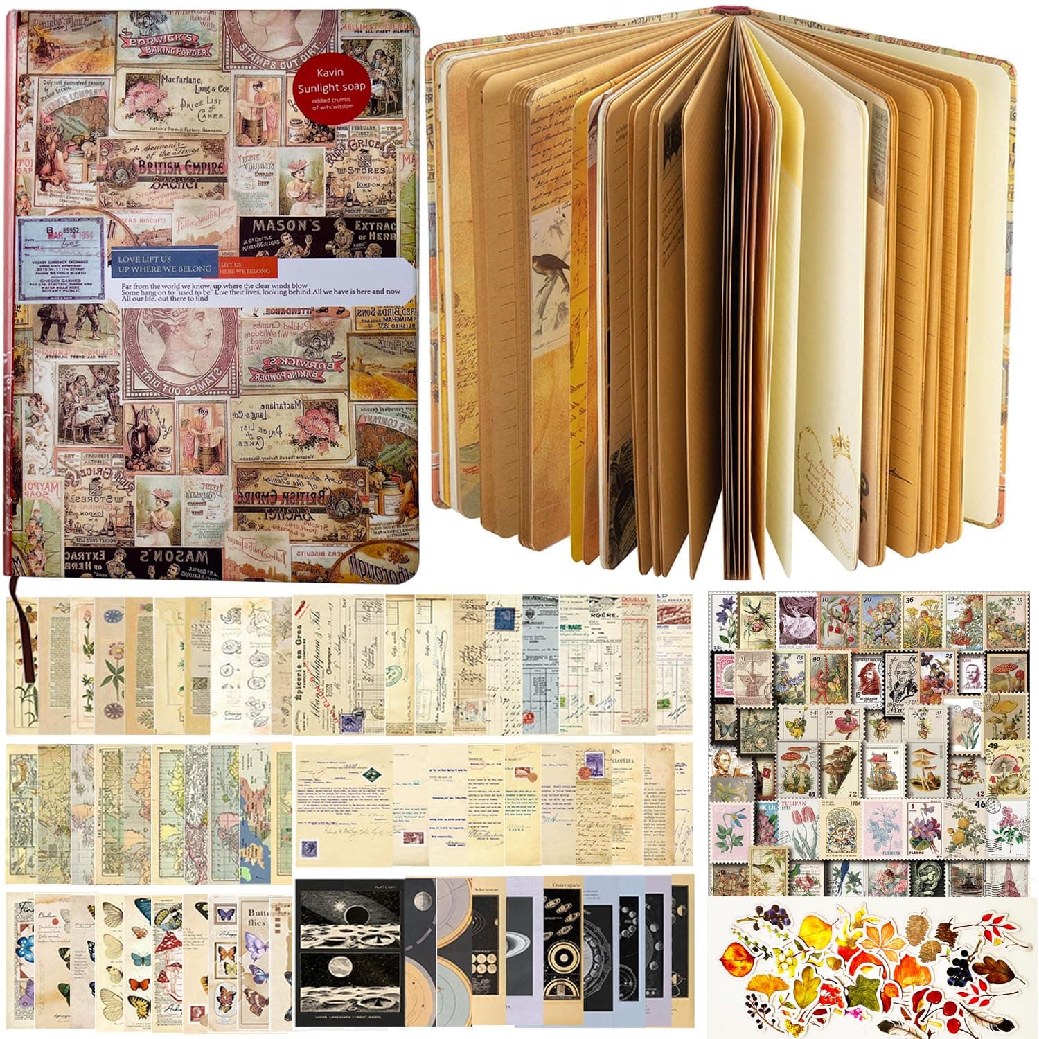157 Pcs DIY Vintage Journal Set for Women Gifts Scrapbook Diary Supplies including Aesthetic Journals, Scrapbook Paper, Washi Stickers, Scrapbook Stickers