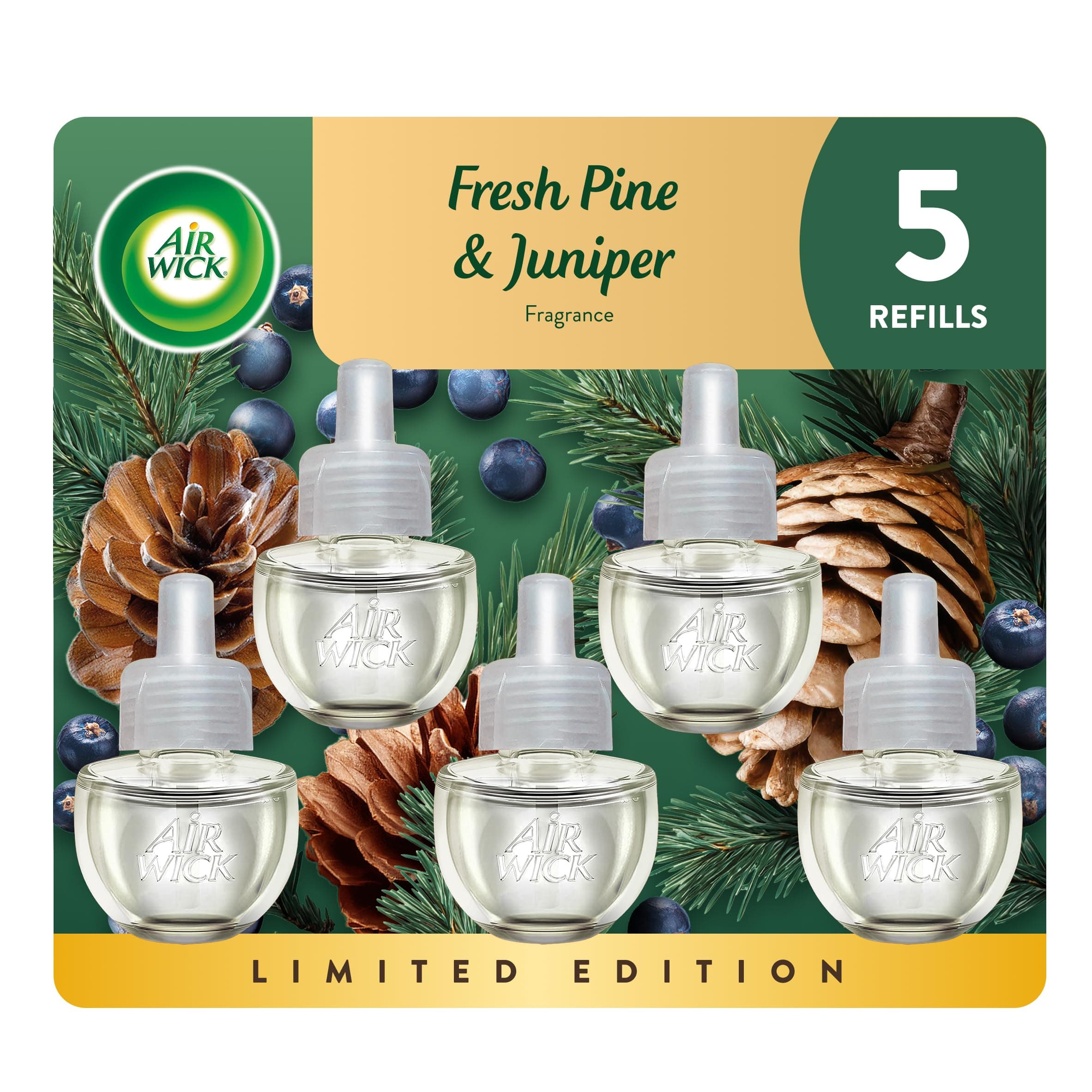 Plug in Scented Oil Refill, 5 Ct, Fresh Pine and Juniper, Air Freshener, Essential Oils, Fall Scent, Fall décor