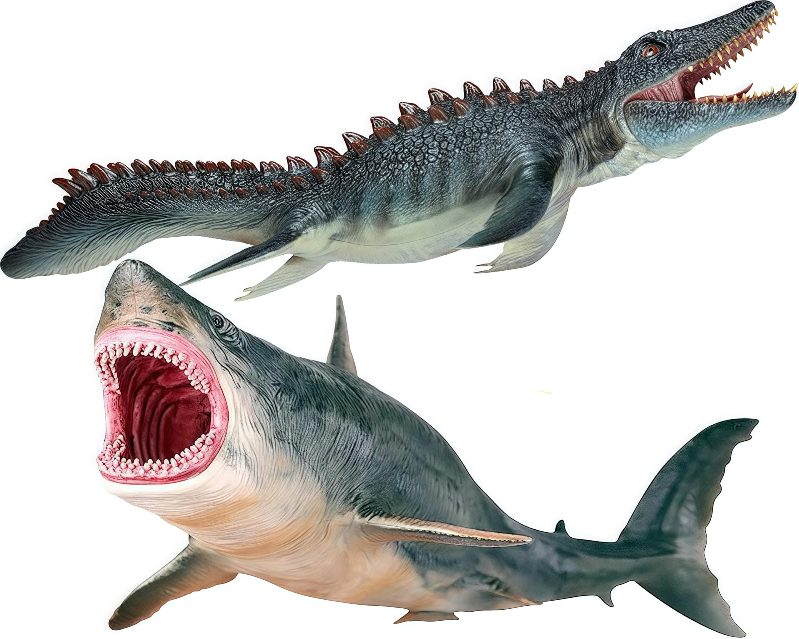 Gemini&Genius Mosasaurus and Megalodon Water Dinosaur Great White Shark Toys Set, Dinosaur with Sea Monster Set for Birthday Cake Toppers, Action Figure Toy Collections, Play or Display Toys for Kids