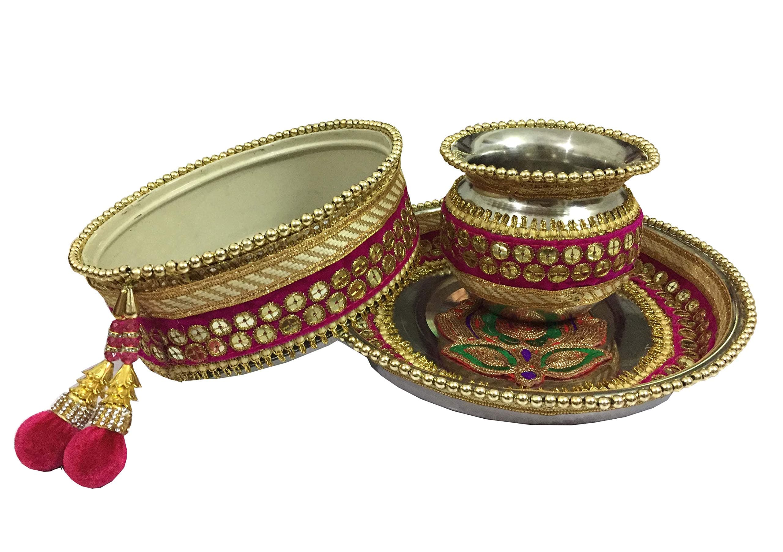 Indian Karwachauth/Karvachauth Thali Set Handmade Decorative Plate Channi Pooja Thali Puja Set