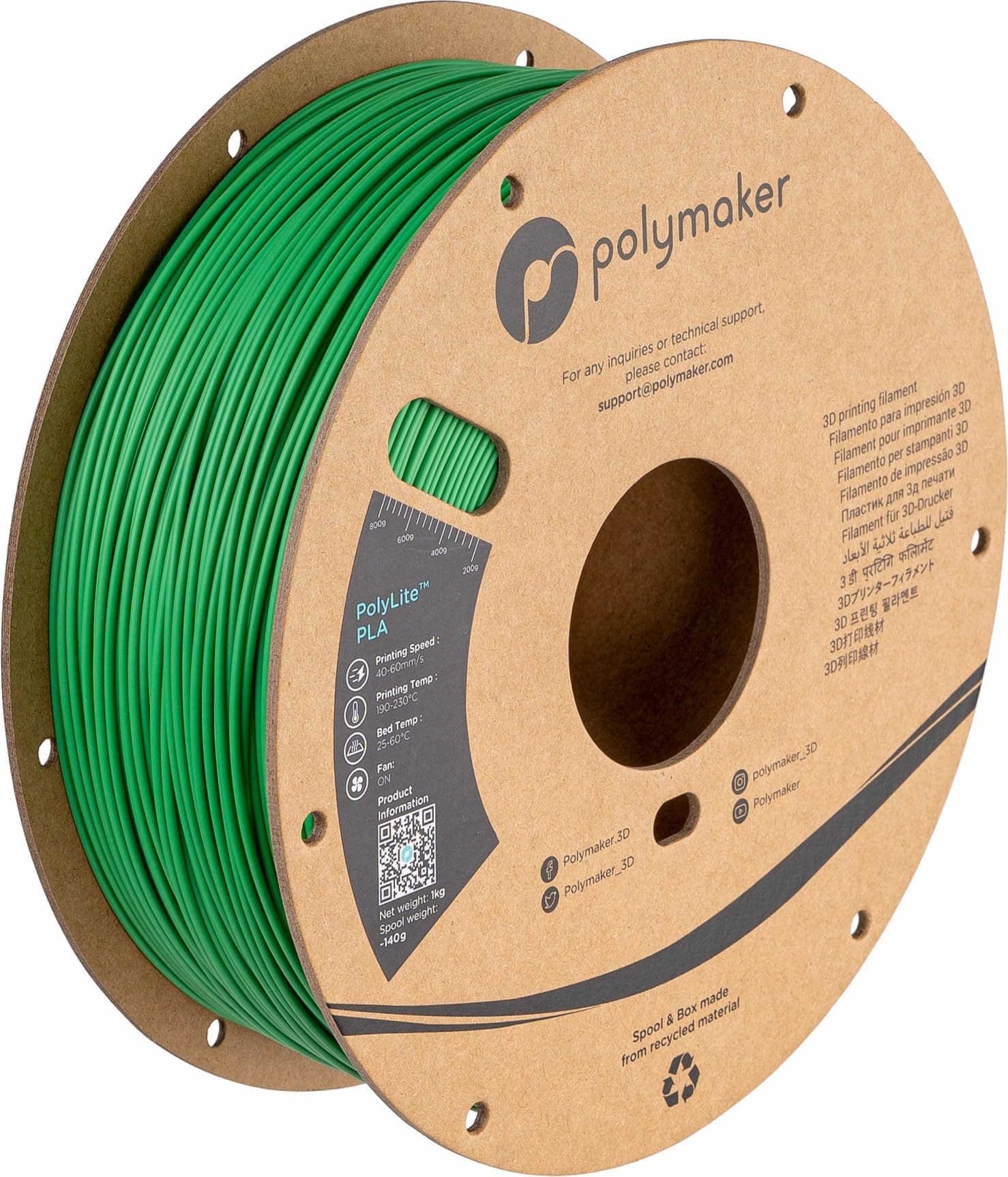 Polymaker PLA Filament, Green 3D Printing PLA Filament 1.75mm 1kg - PolyLite 3D Printer PLA Filament, Dimensional Accuracy +/- 0.03mm, Compatible with Most 3D Printer, Green
